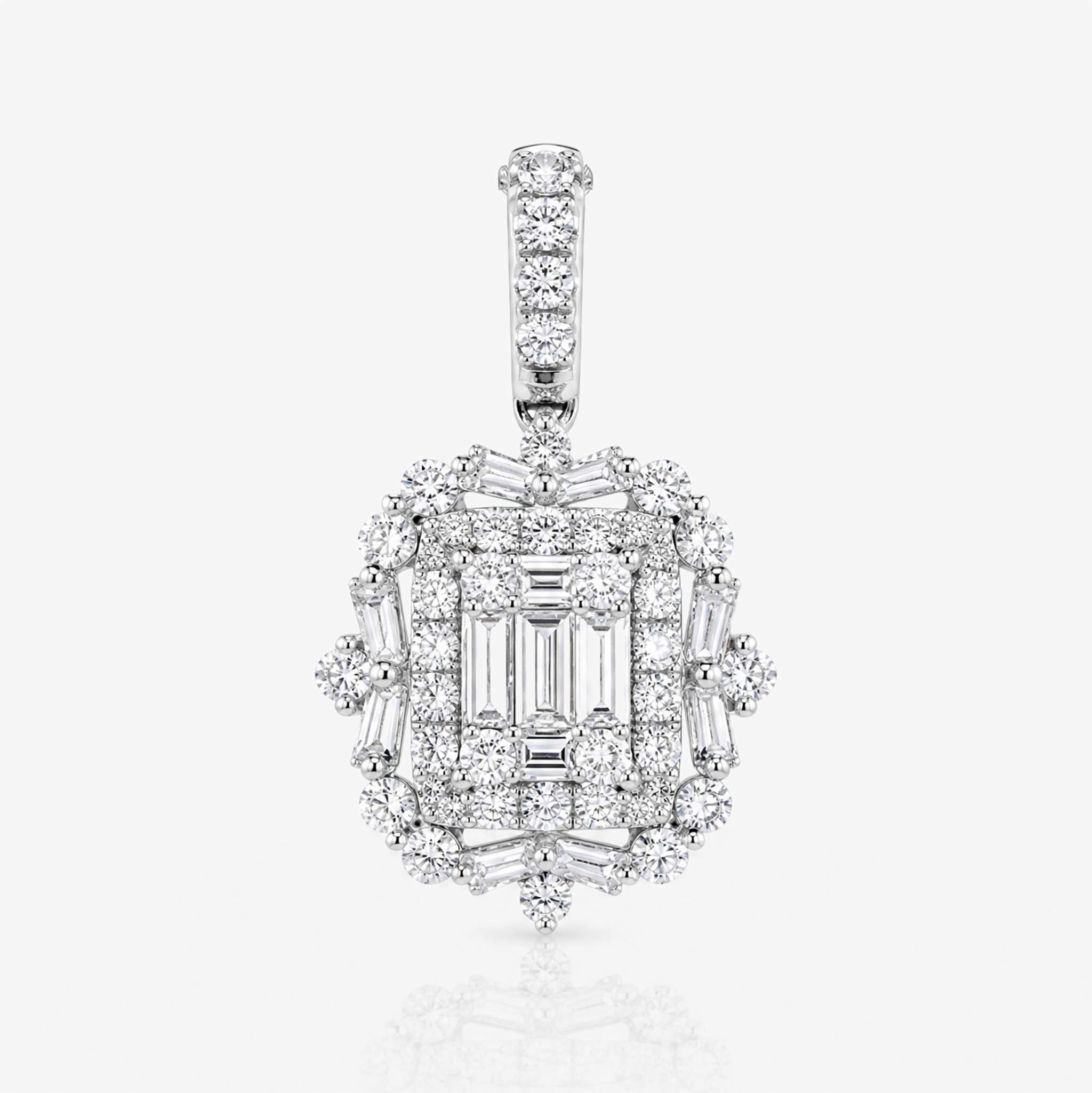 0.86ct Natural Diamond Baguette Illusion Pendant in 18K White Gold - JewelryAndStore