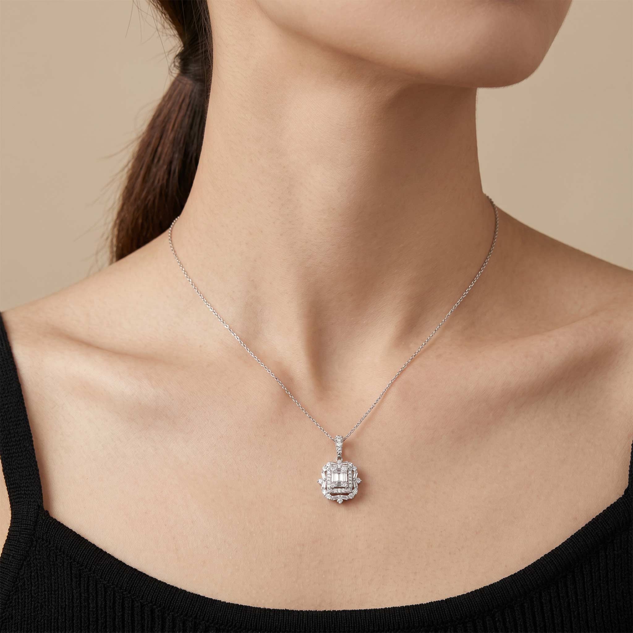 0.86ct Natural Diamond Baguette Illusion Pendant in 18K Gold - JewelryandStore