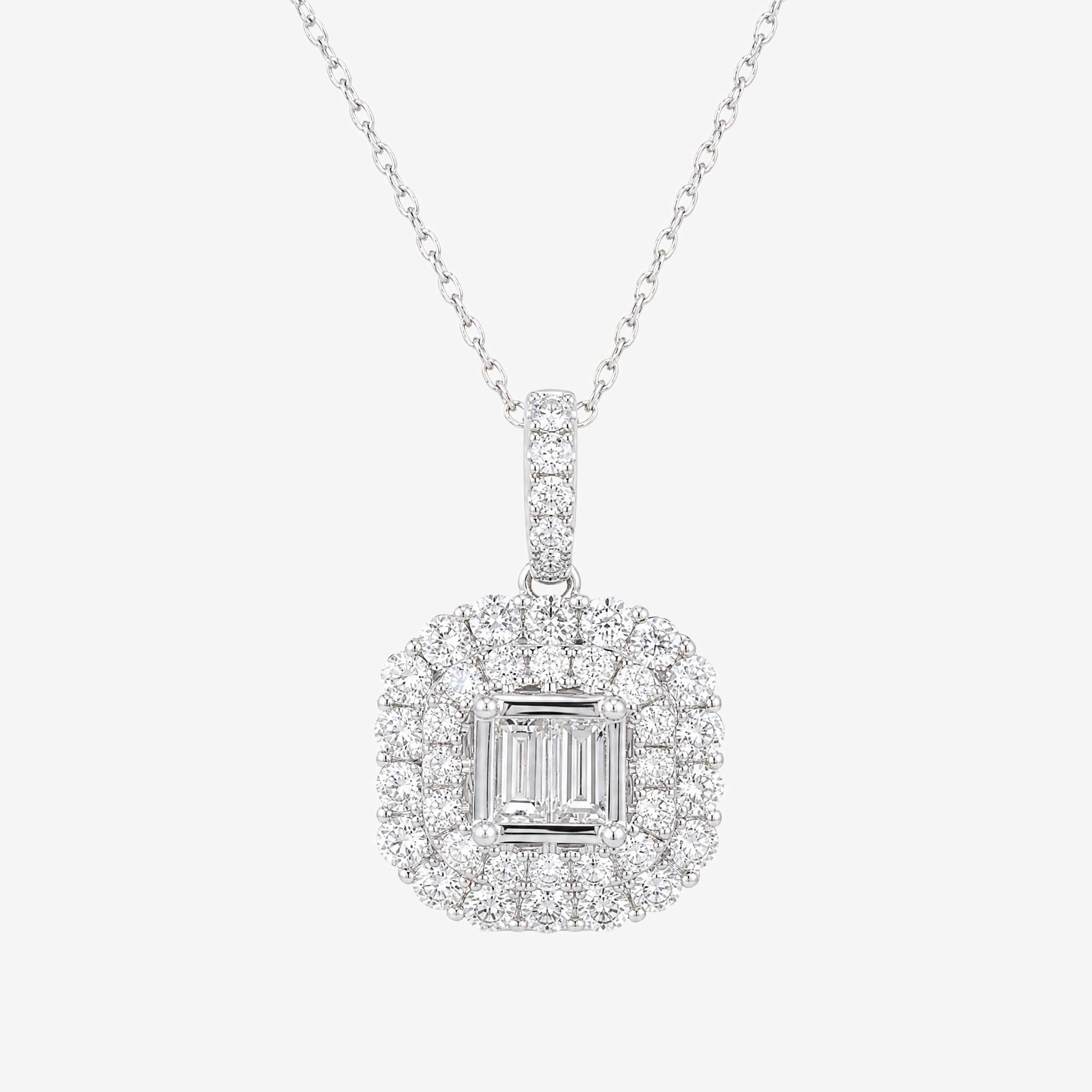 0.76ct Natural Diamond Baguette Illusion Pendant in 18K Gold - JewelryandStore
