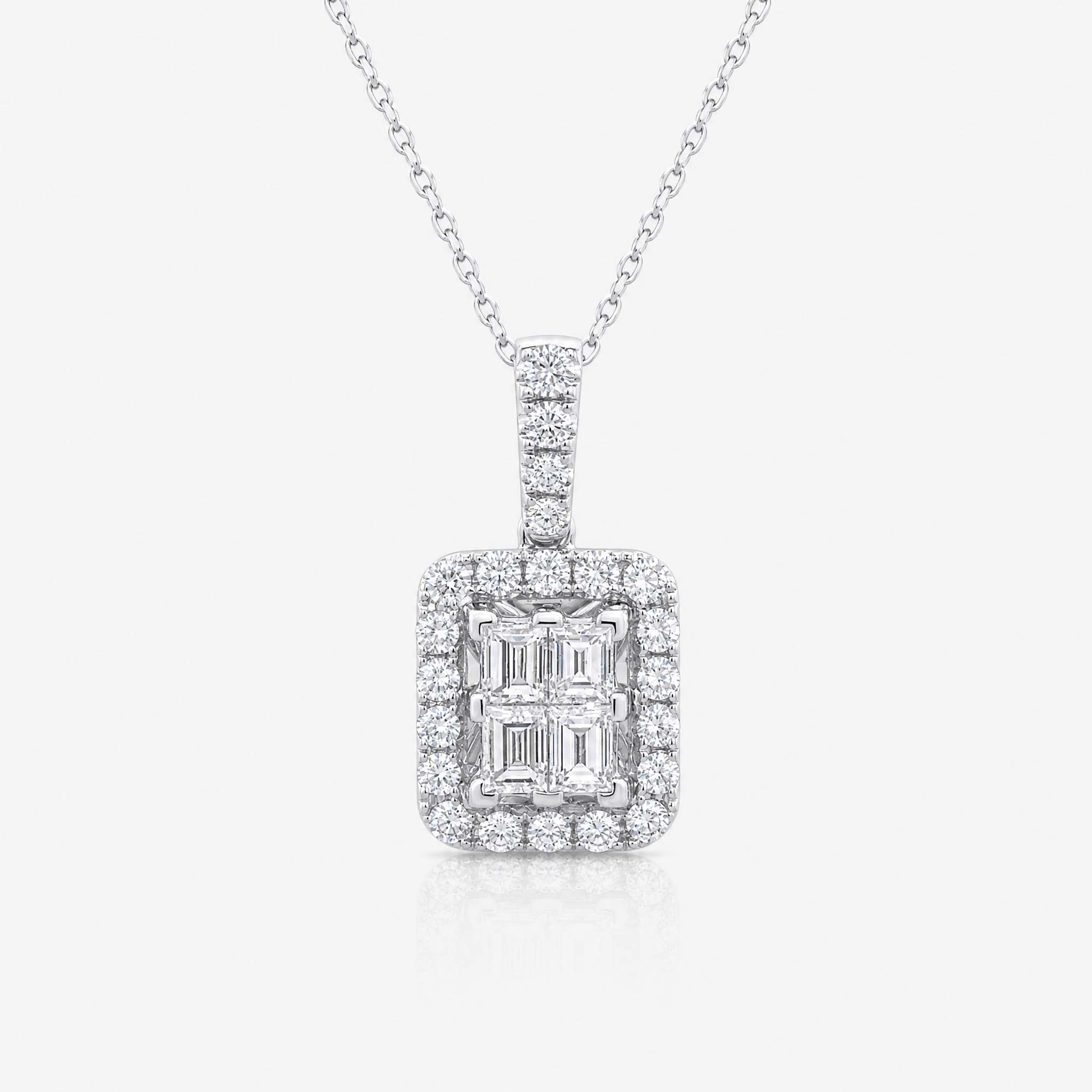 0.67ct Natural Diamond Square Baguette Illusion Pendant in 18K White Gold - JewelryAndStore