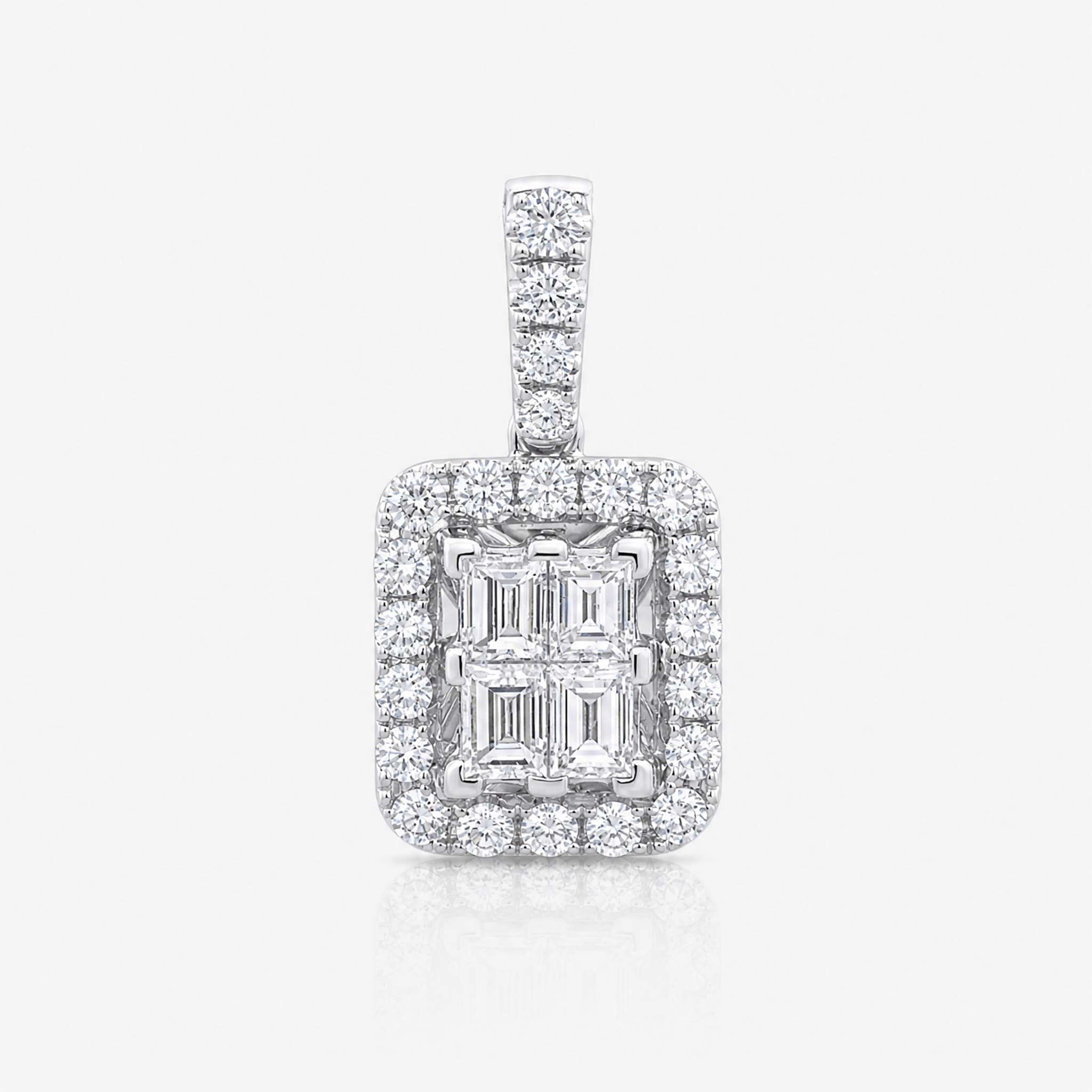 0.67ct Natural Diamond Square Baguette Illusion Pendant in 18K White Gold - JewelryAndStore