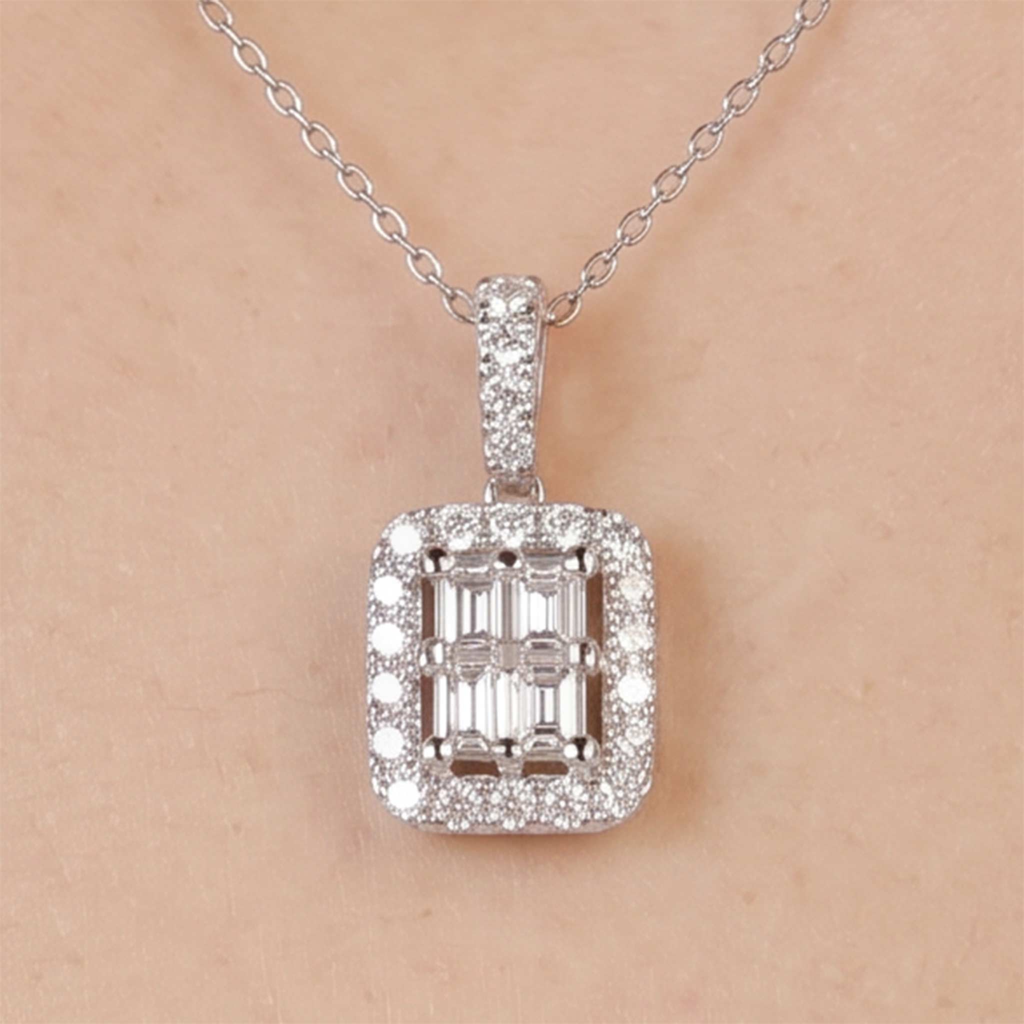 0.67ct Natural Diamond Square Baguette Illusion Pendant in 18K White Gold - JewelryAndStore