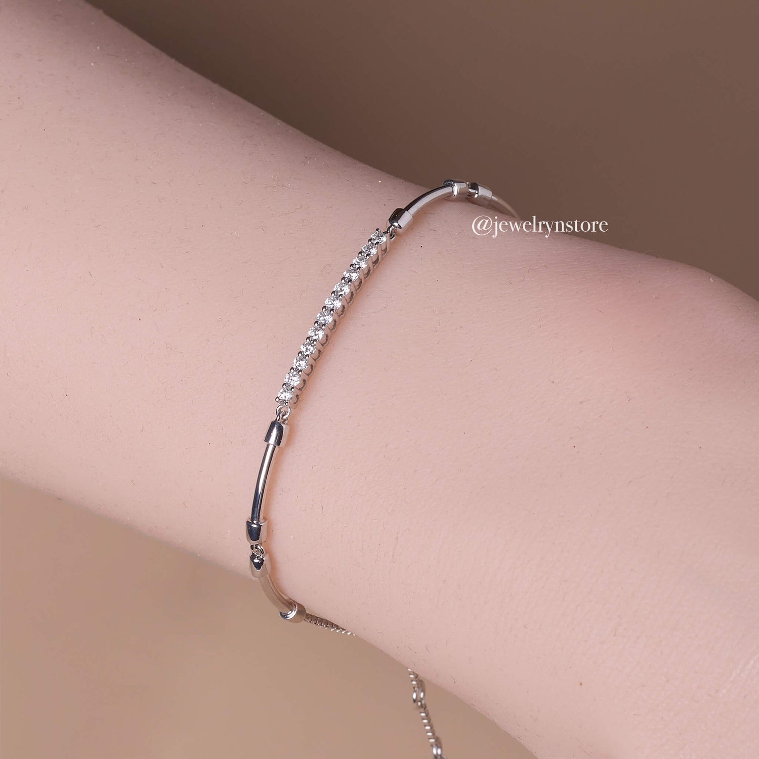 18K Natural Diamond Bar Bracelet - Jewelry And Store