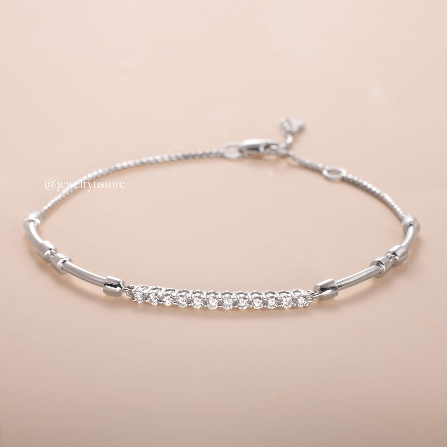 18K Natural Diamond Bar Bracelet - Jewelry And Store