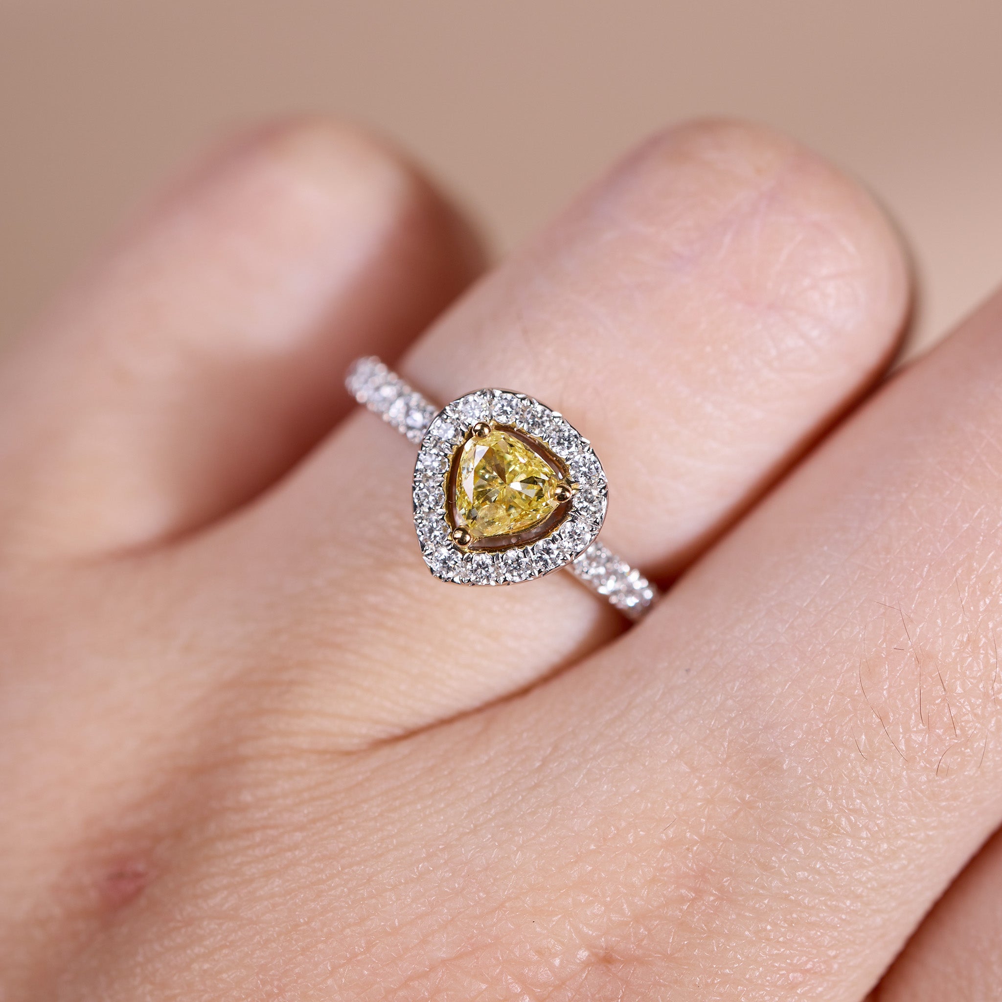 18K Gold Two - Tone Split Shank Ring with 0.45ct.tw. Natural Yellow Diamond - JewelryAndStore