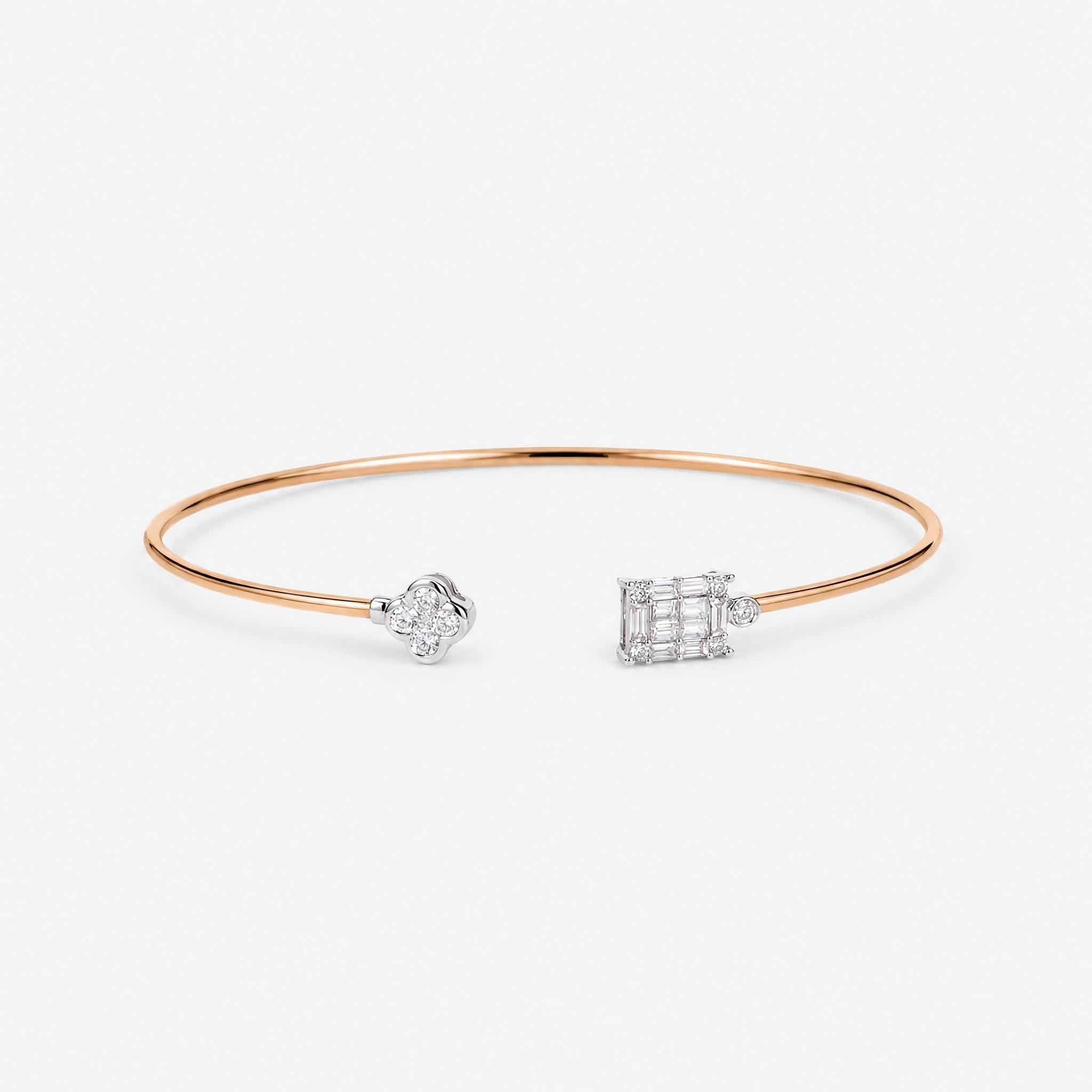 Clover Diamond Geometric Mosaic Open Cuff Bangle in 18K Yellow Gold - JewelryAndStore