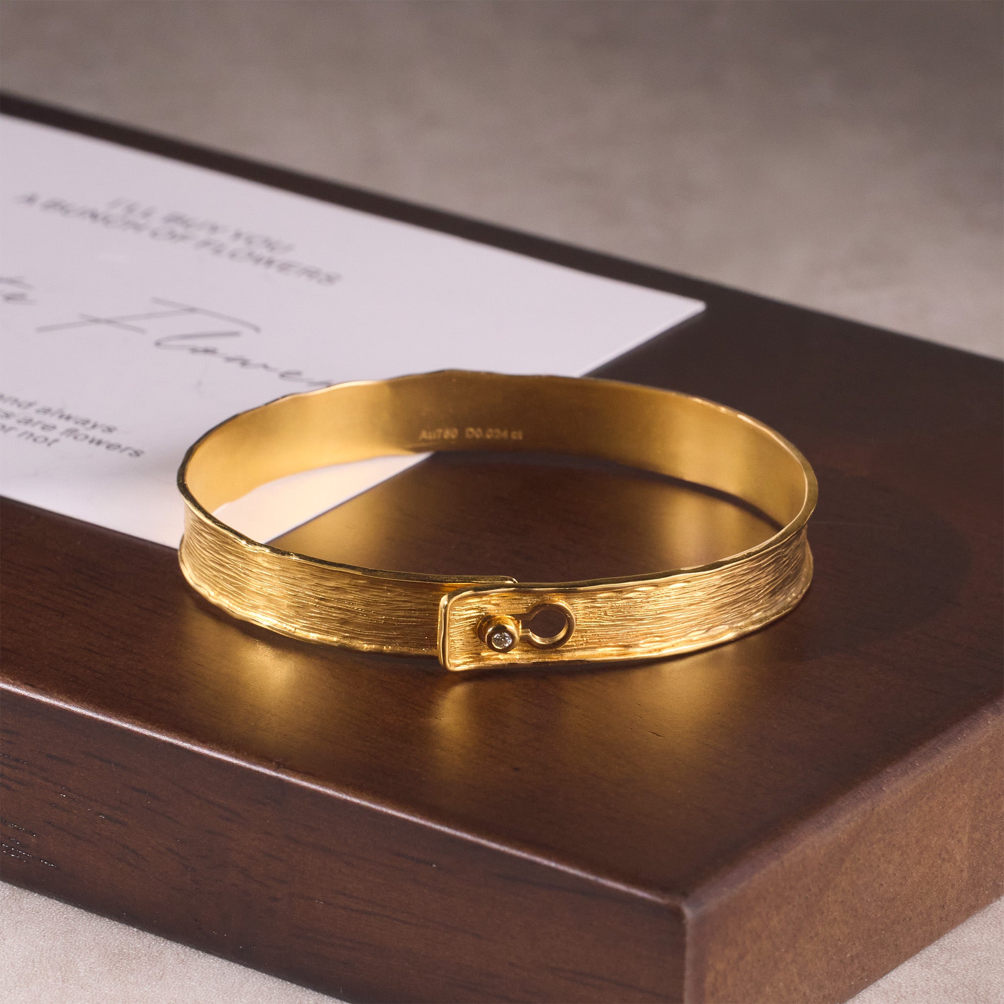 18K gold diamond bangle with hand - hammered texture - Jewelry And Store