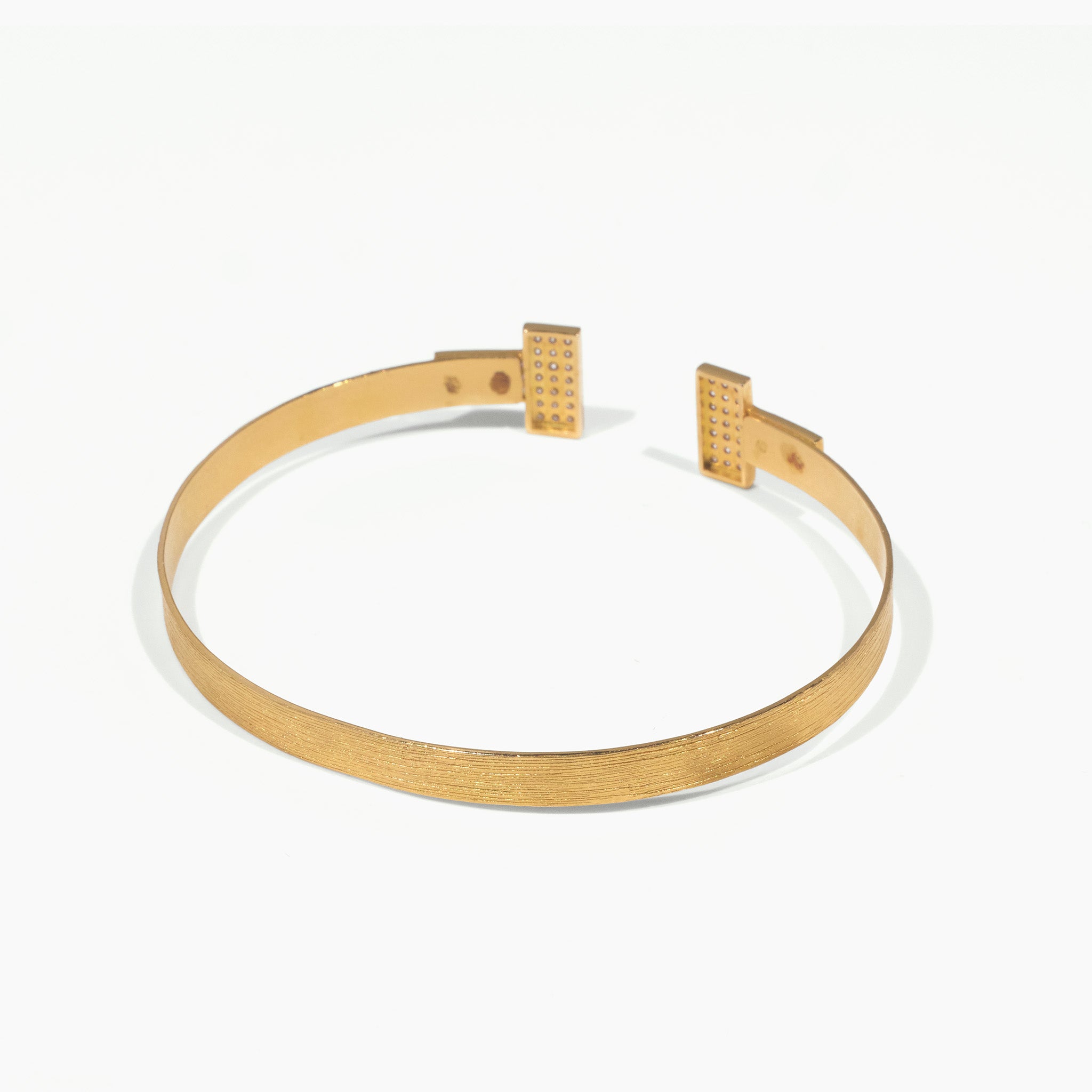 18K Gold Textured Open Bangle with Pave Diamond T - Bar Design - Jewelry And Store