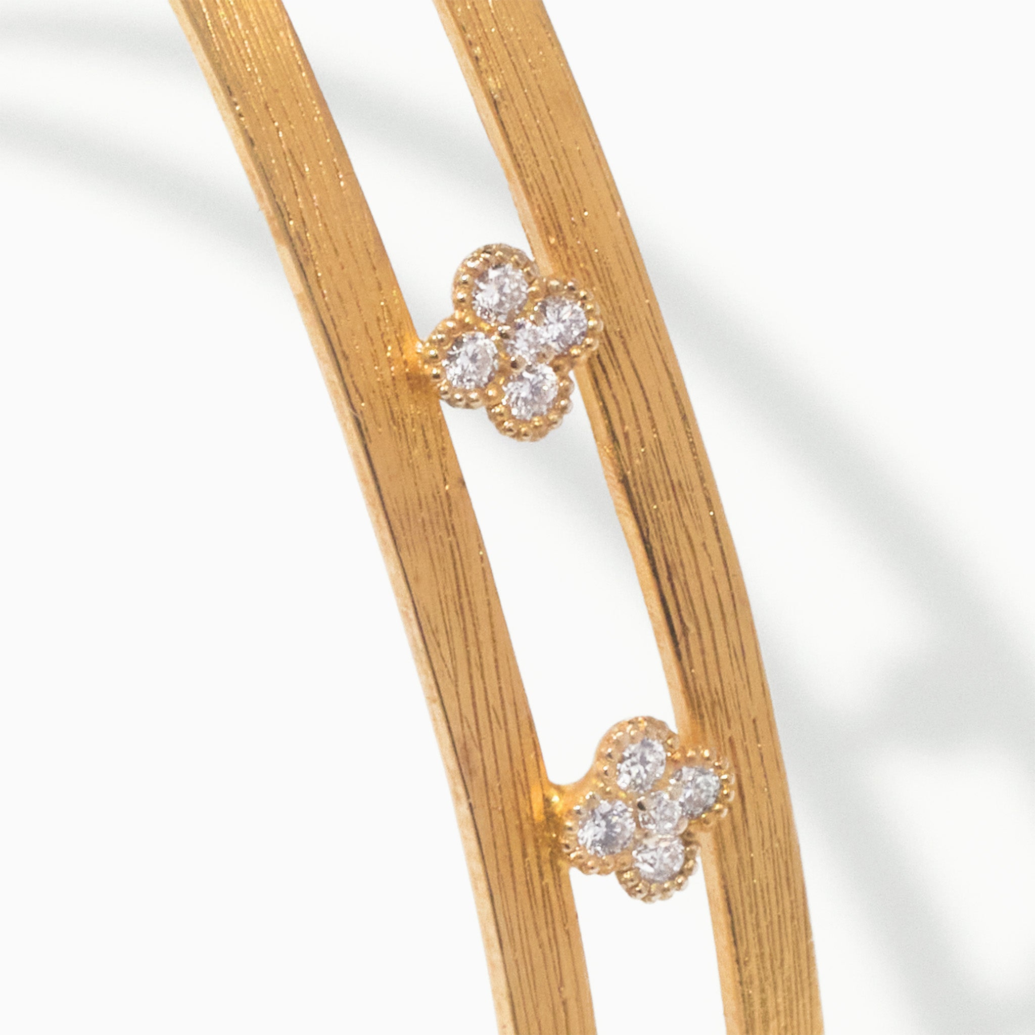 18K Gold Open Cuff Bangle with Diamond Clover Motifs - Jewelry And Store