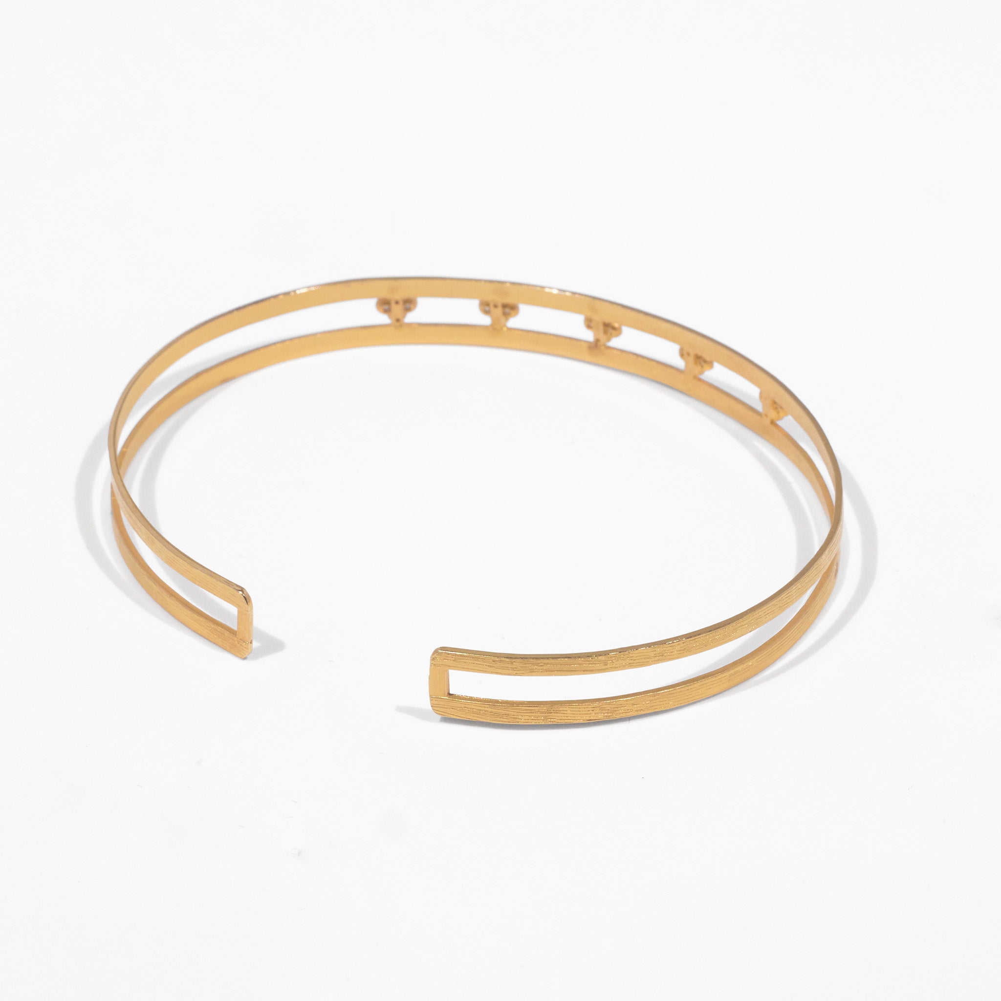 18K Gold Open Cuff Bangle with Diamond Clover Motifs - Jewelry And Store
