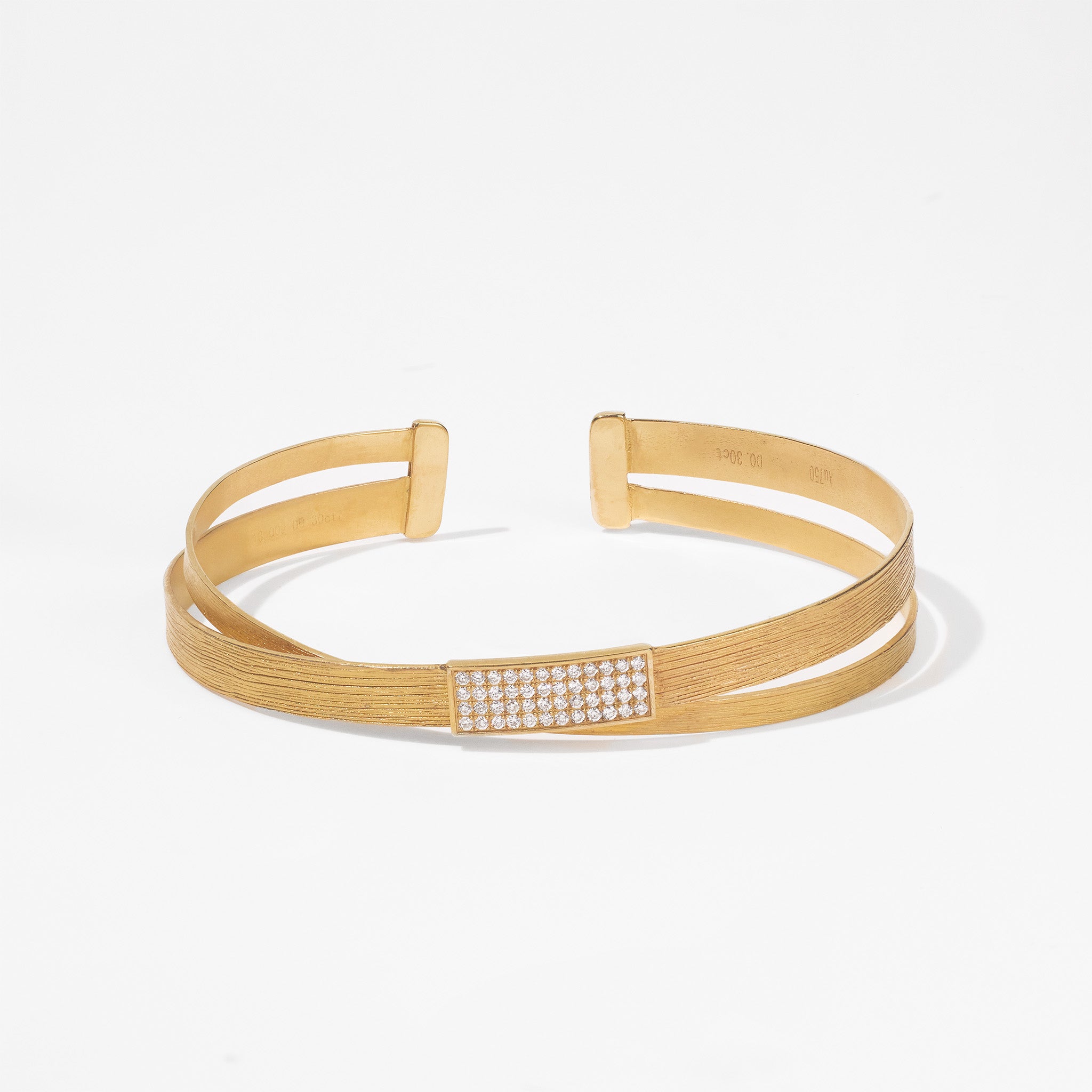 18K Gold Twist Band Cuff Diamond Bangle with Hand - hammered Texture - Jewelry And Store