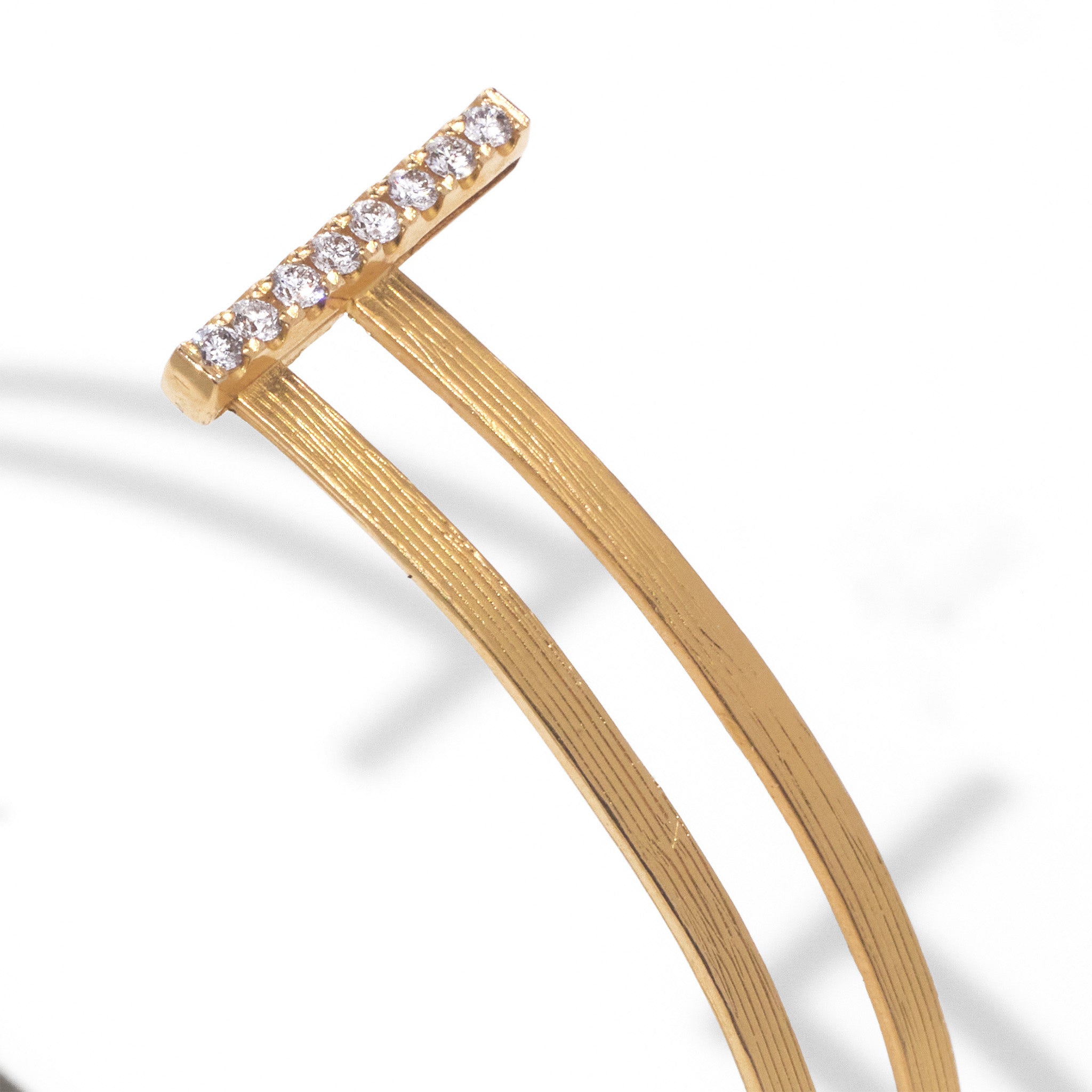 18K Gold Diamond Cuff Bangle with hand - hammered texture - Jewelry And Store