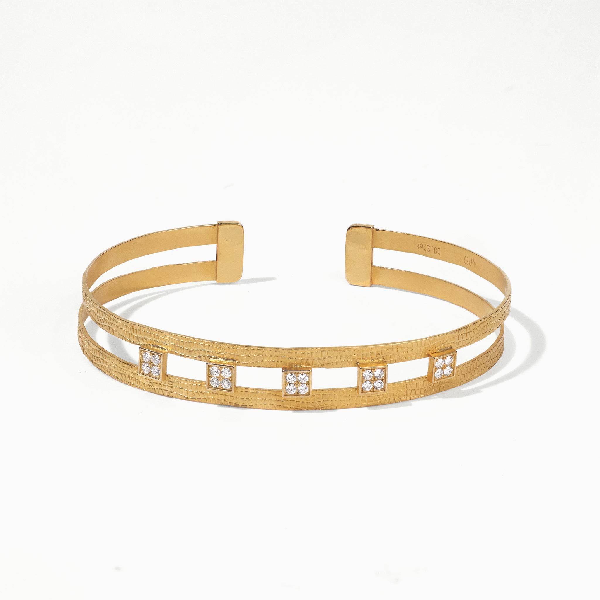 18K Gold Diamond Open Cuff Bangle with Hand - Hammered Finish - Jewelry And Store