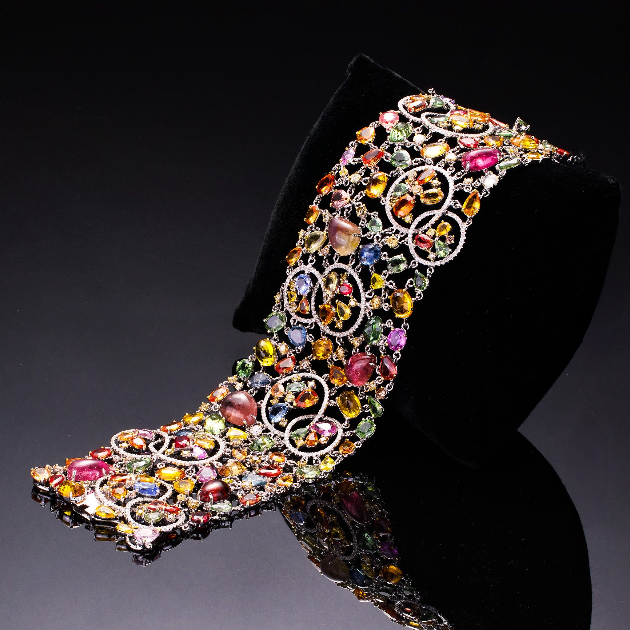 18K Gold Bracelet with Tourmalines, Color Sapphires & Color Diamonds