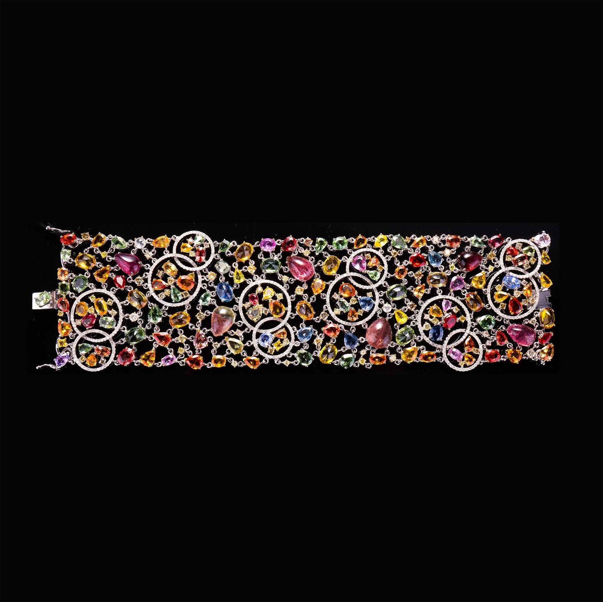 18K Gold Bracelet with Tourmalines, Color Sapphires & Color Diamonds