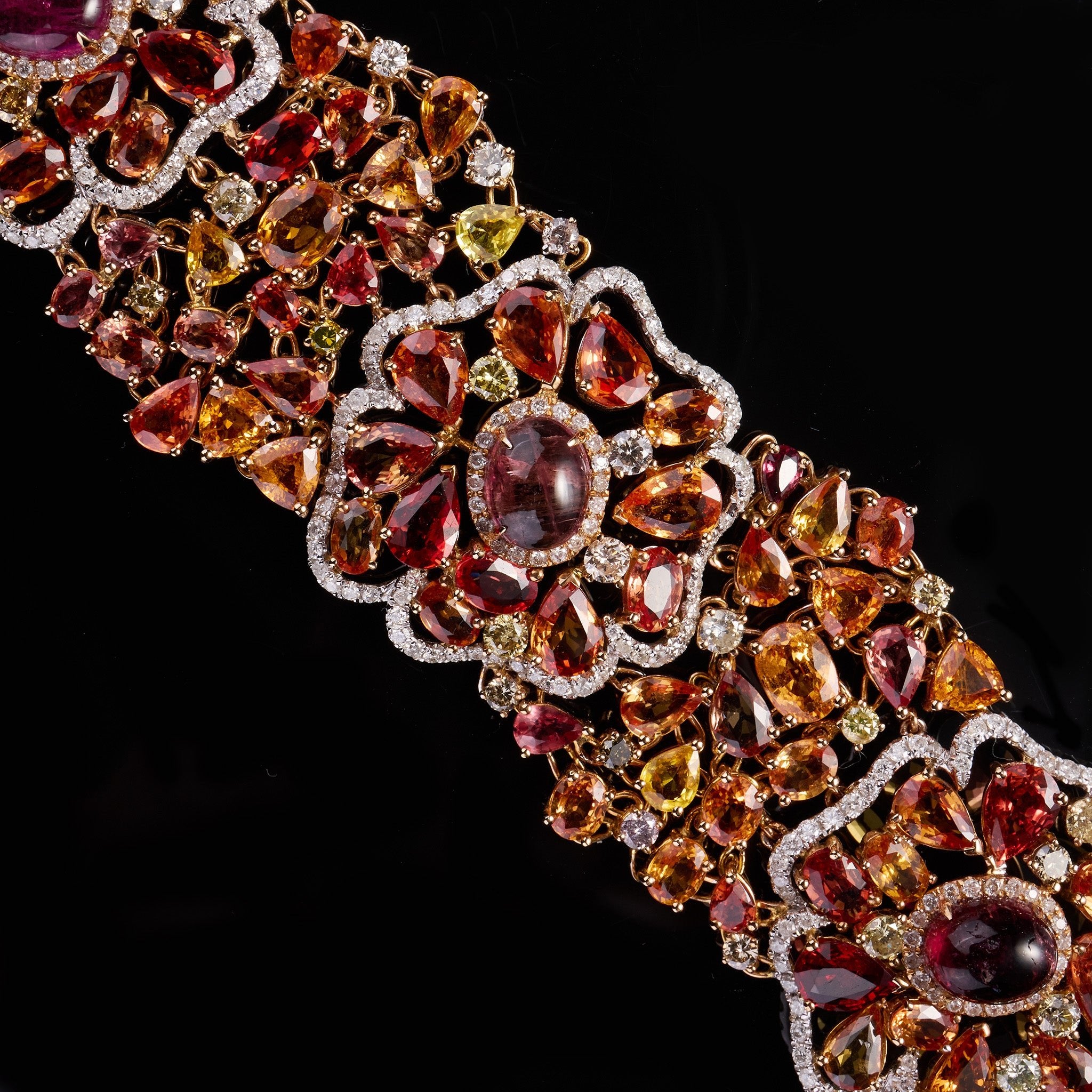 18K White Gold Flower Bracelet with Tourmalines and Color Diamonds - Jewelry And Store