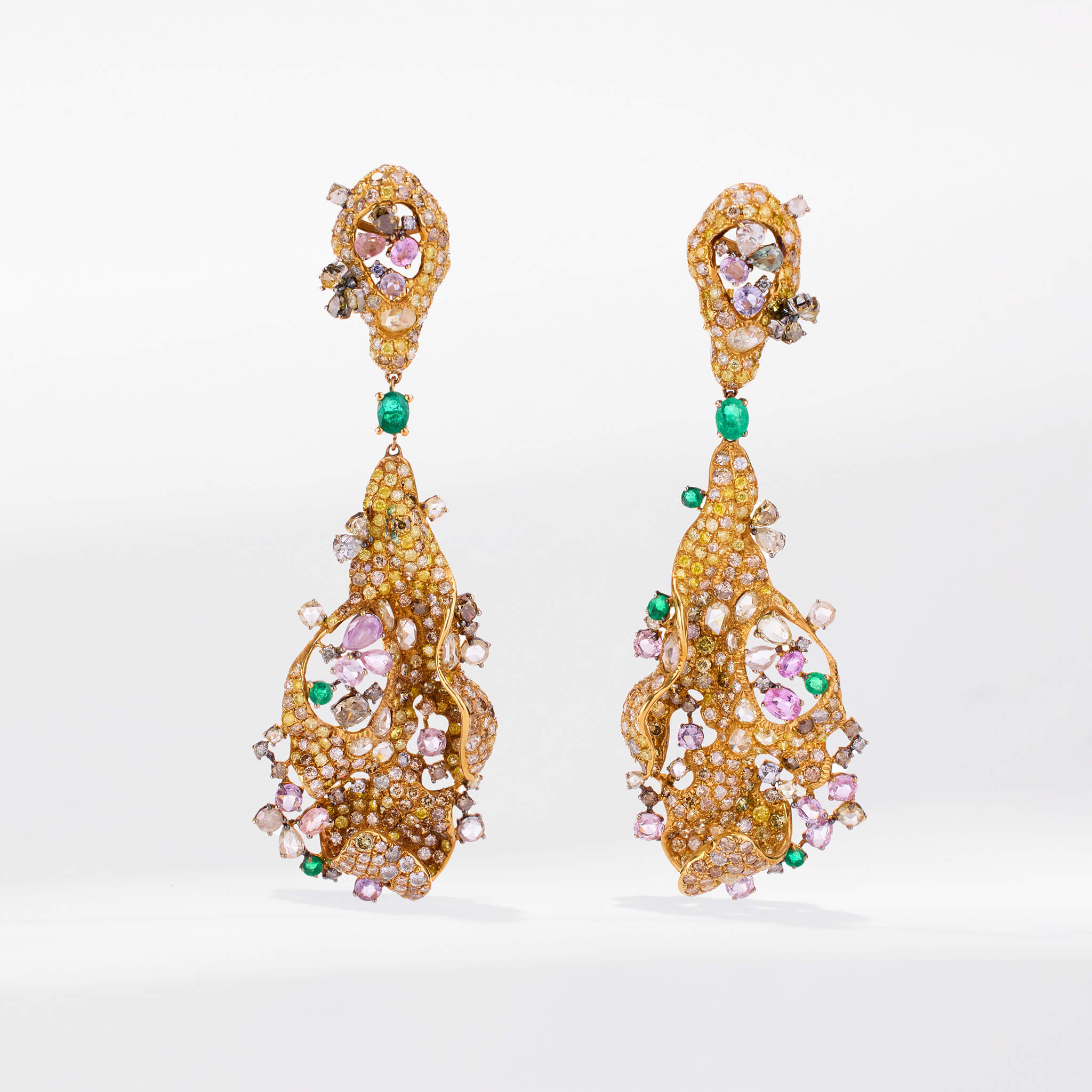 18K Gold Color Sapphire, Diamond & Emerald Evening Party Earrings - Jewelry And Store