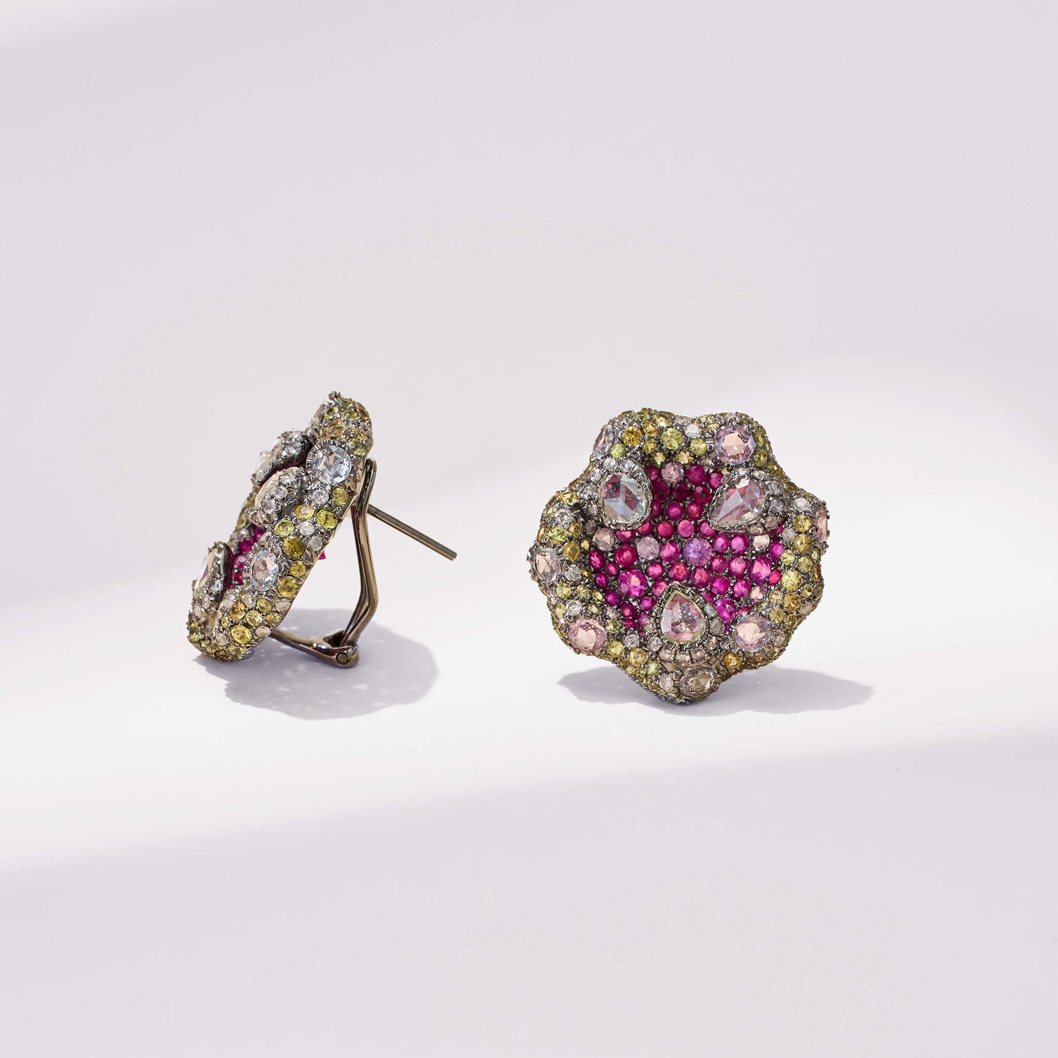 18K Gold Sapphire & Diamond Flower Earrings - Jewelry And Store