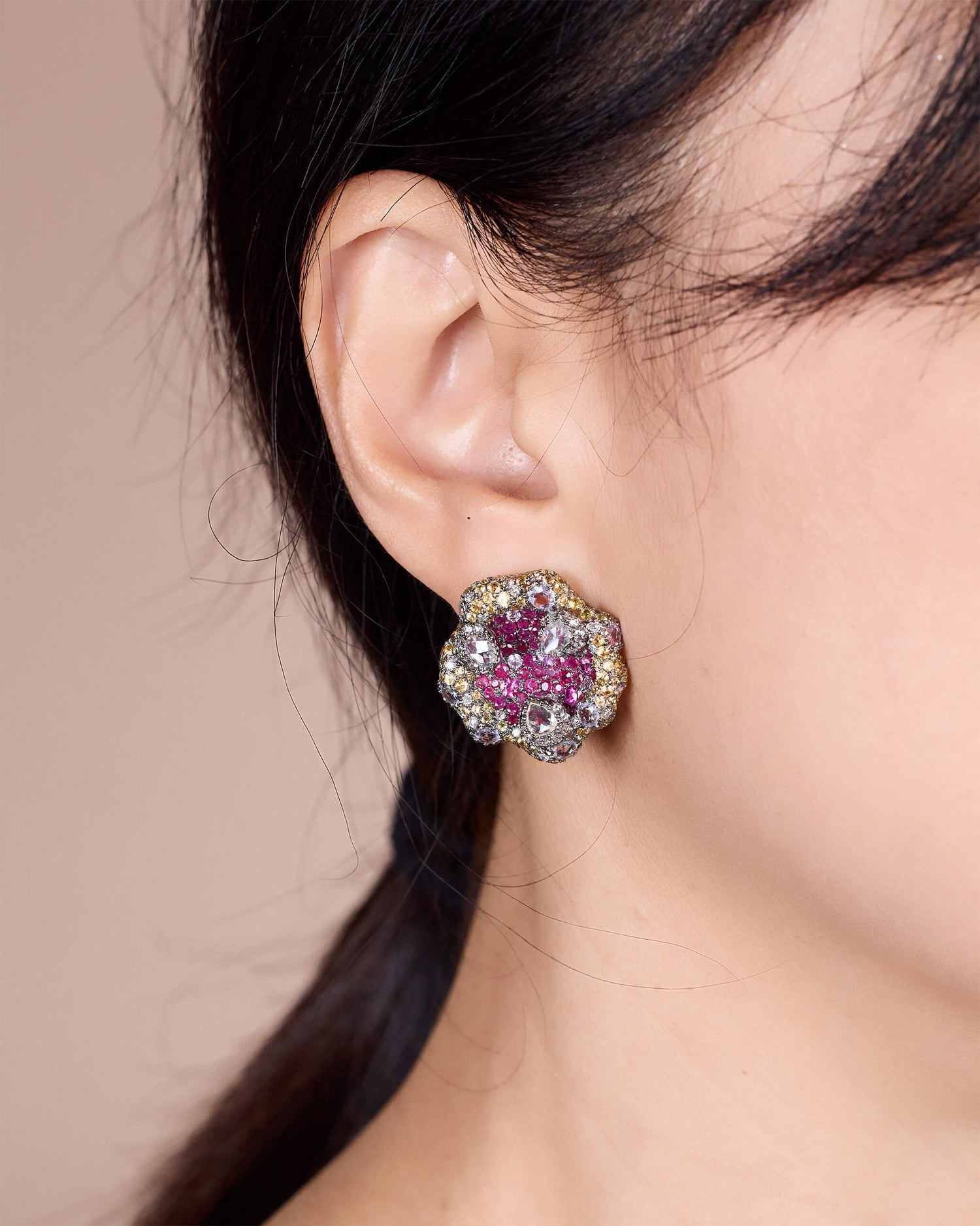 18K Gold Sapphire & Diamond Flower Earrings - Jewelry And Store