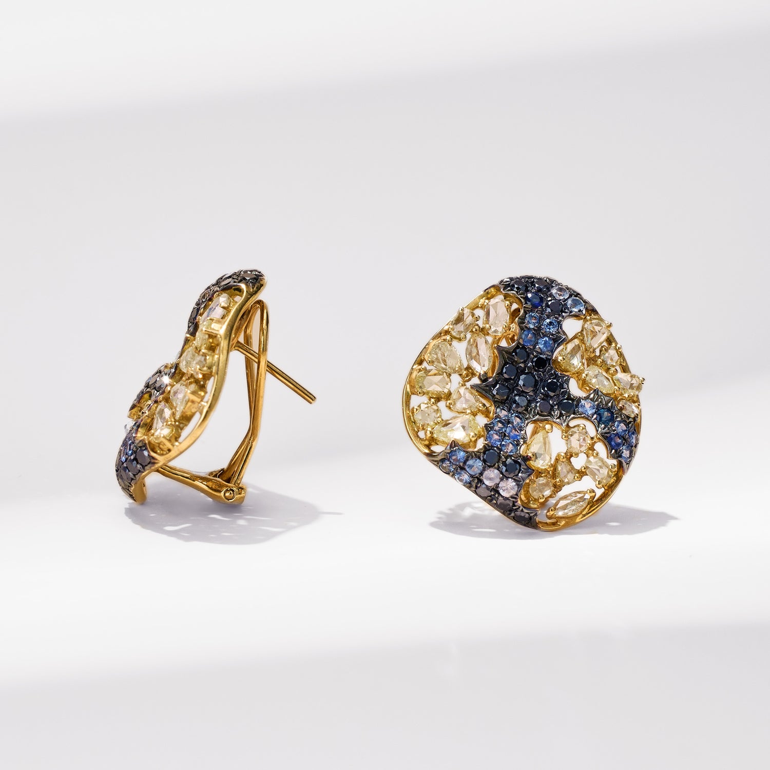 18K Gold Blue Sapphire & Diamond Earrings - Jewelry And Store