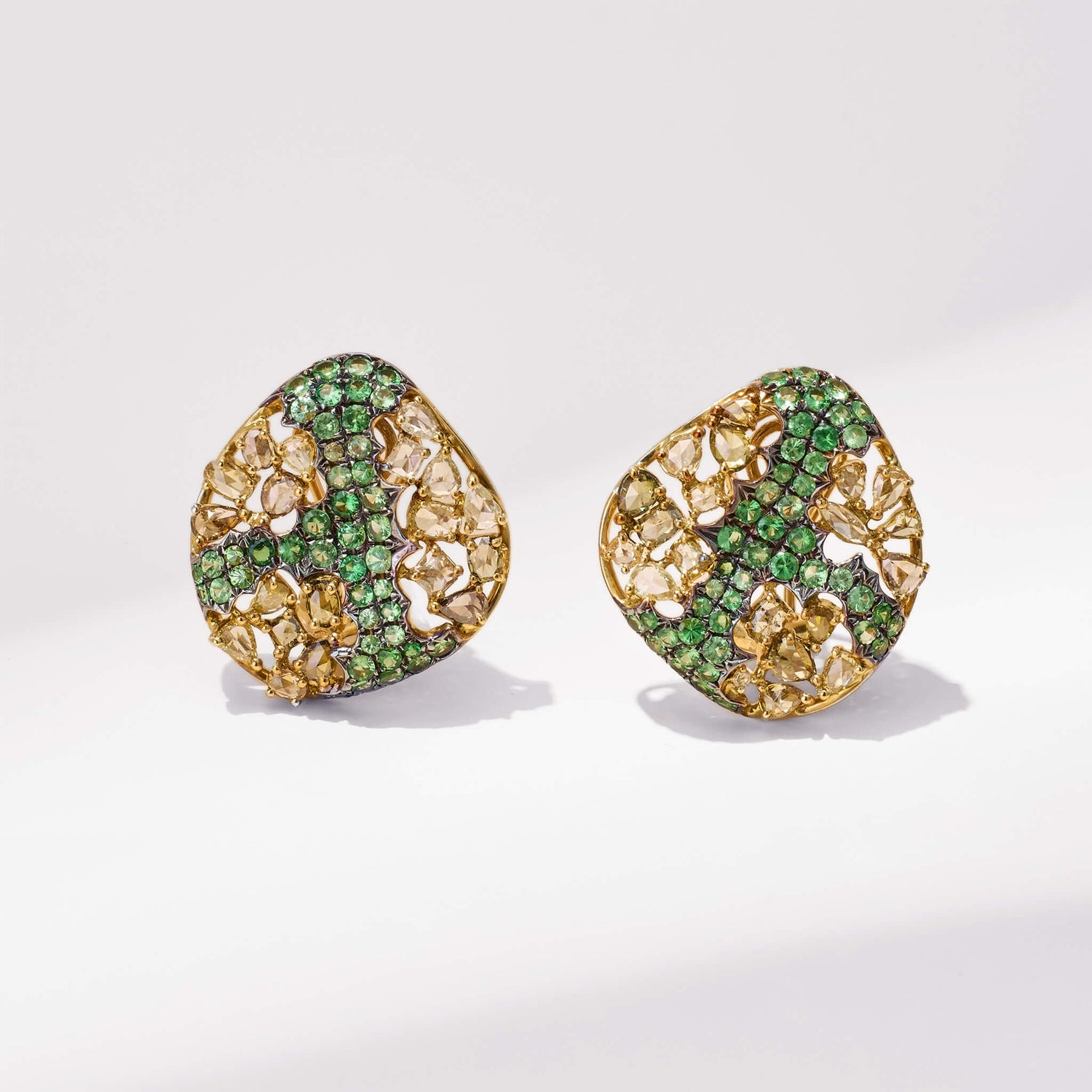 18K Gold Green Sapphire & Diamond Earrings - Jewelry And Store