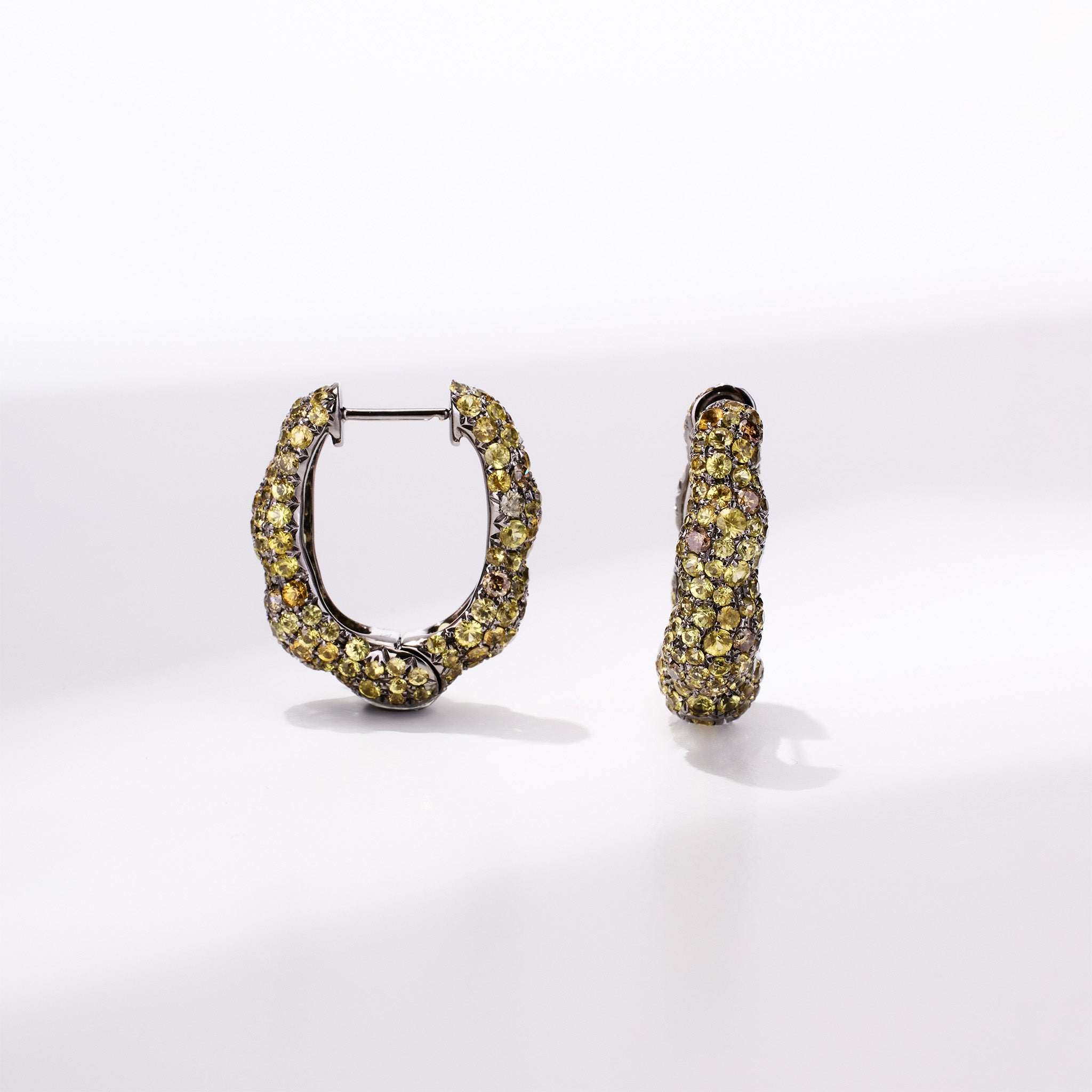 18K Gold Yellow Sapphire & Diamond Hoop Earrings - Jewelry And Store