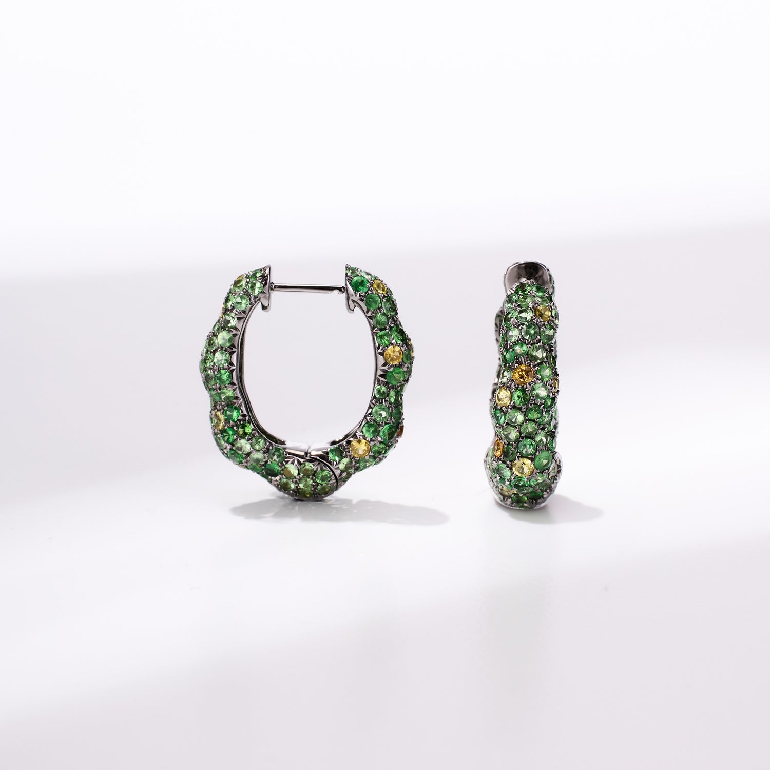 18K Gold Green Sapphire & Diamond Hoop Earrings - Jewelry And Store