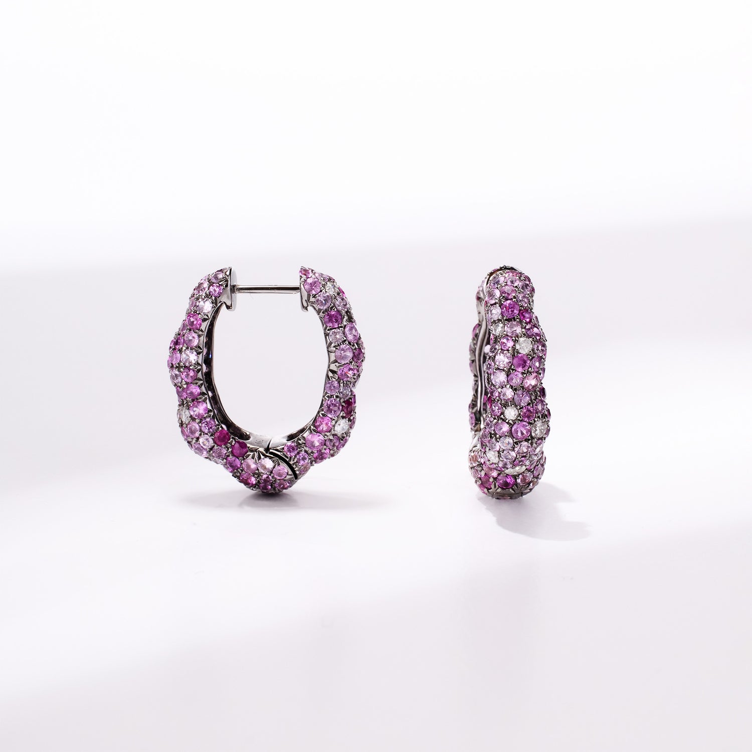 18K Gold Pink Sapphire & Diamond Hoop Earrings - Jewelry And Store