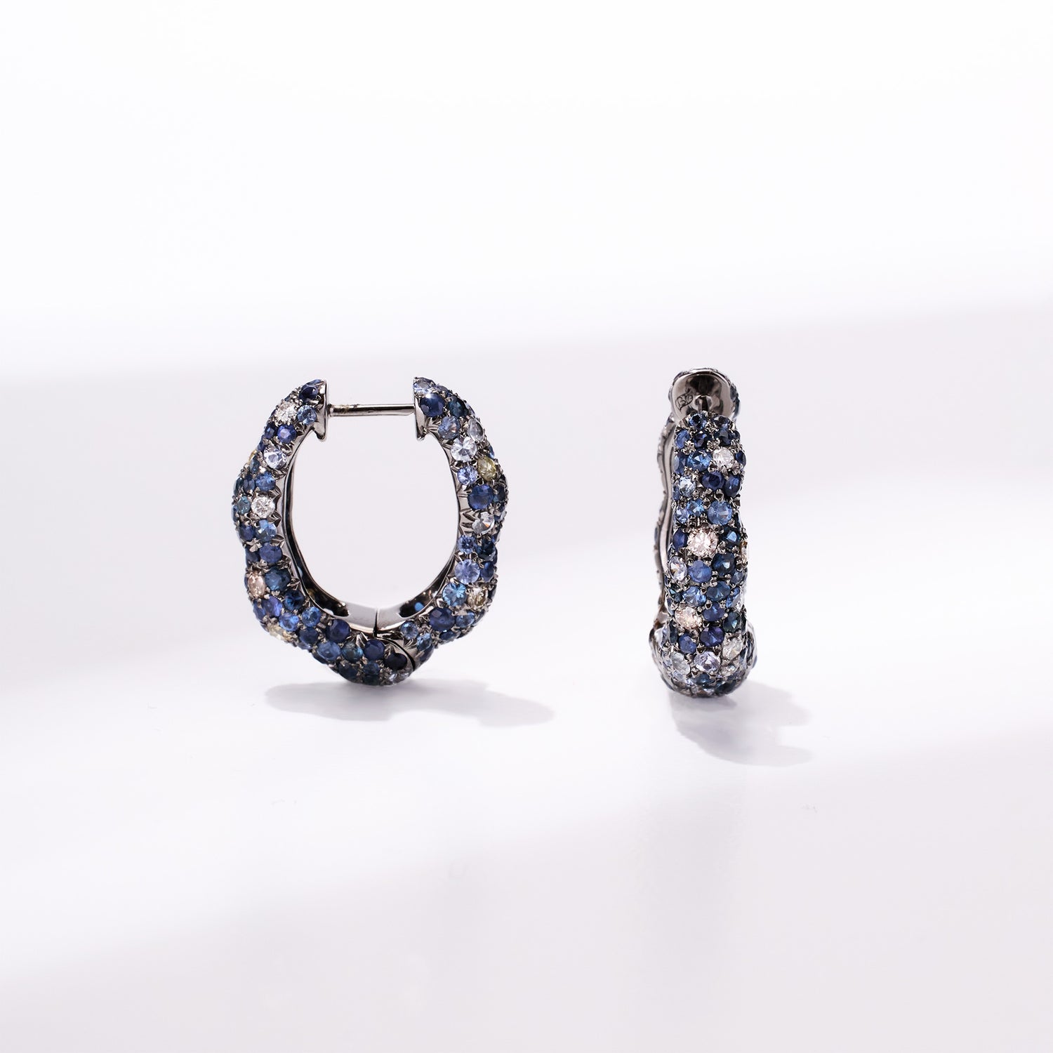 18K Gold Blue Sapphire & Diamond Hoop Earrings - Jewelry And Store