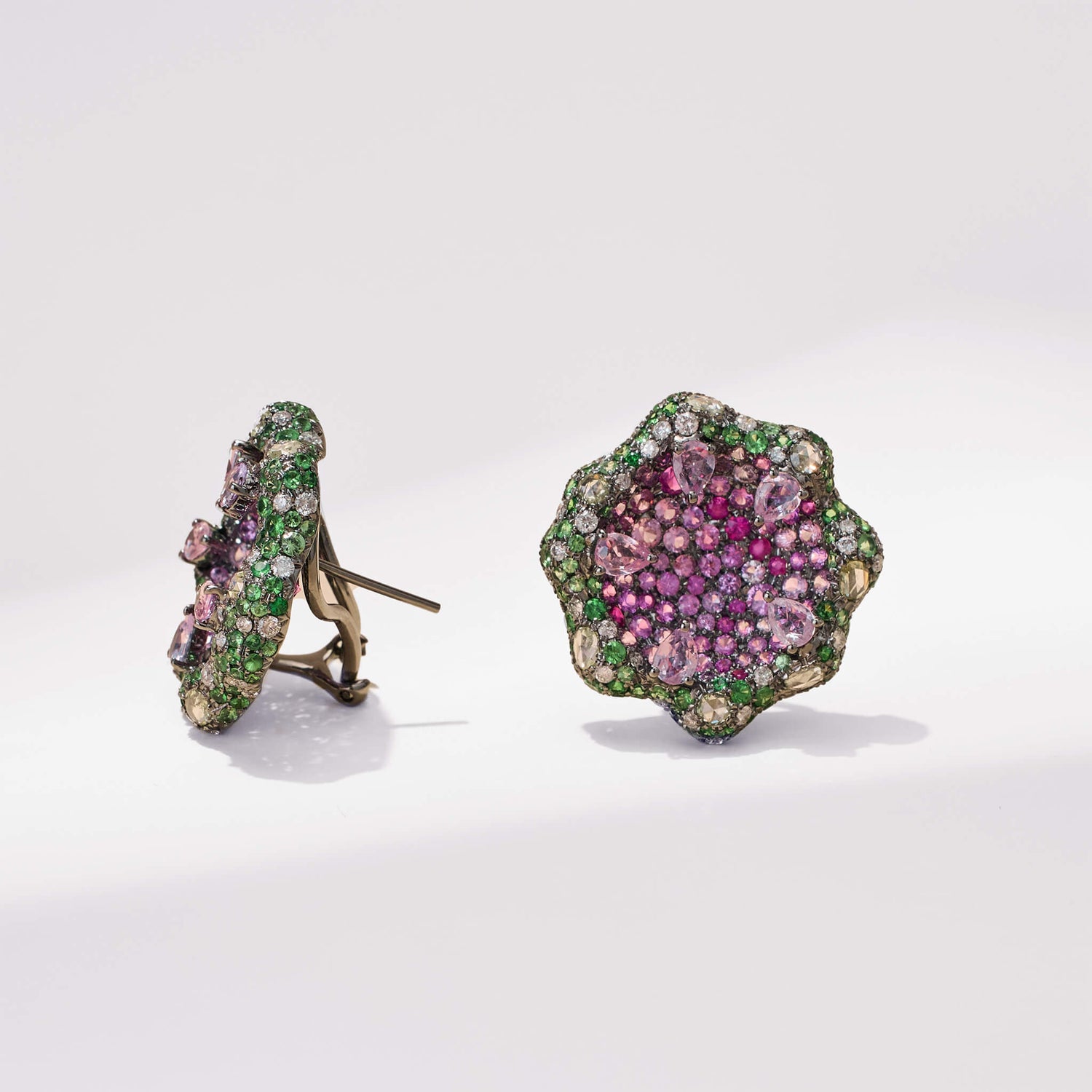 18K Gold Sapphire & Diamond Flower Earrings - Jewelry And Store