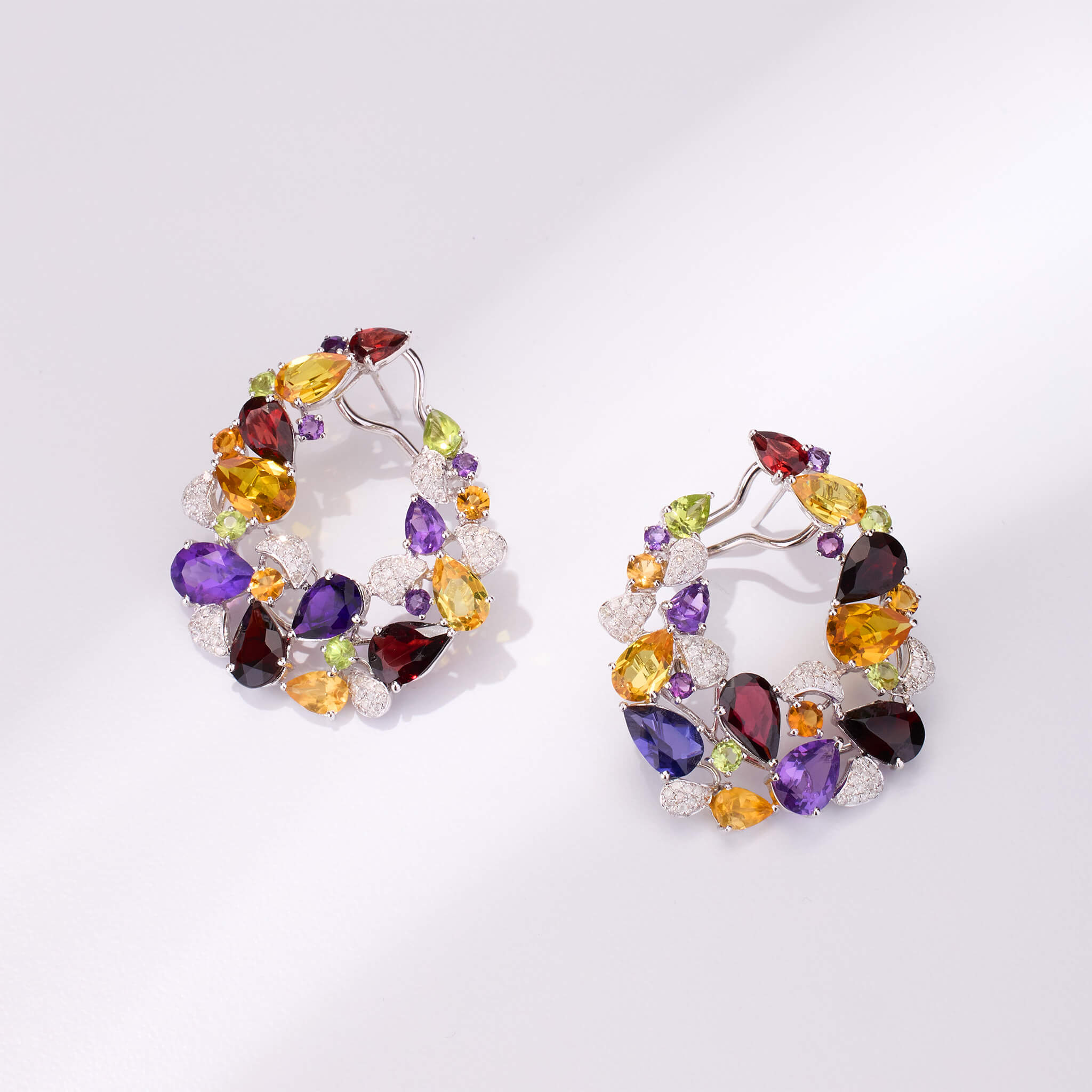 18K Gold Color Sapphire & Diamond Evening Party Earrings