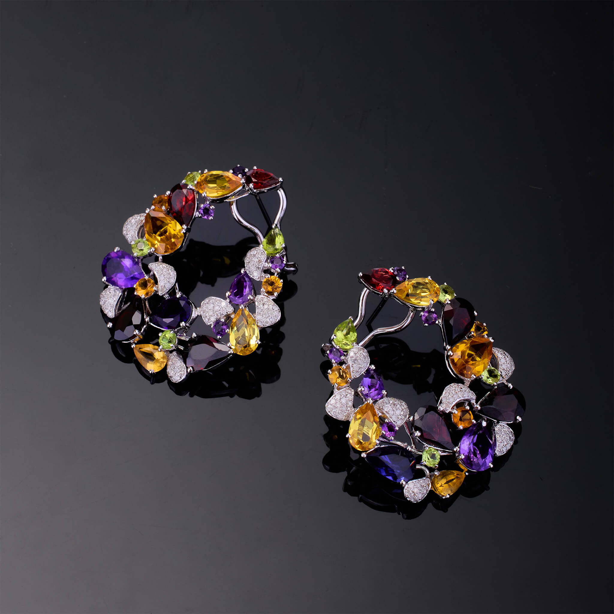 18K Gold Color Sapphire & Diamond Evening Party Earrings