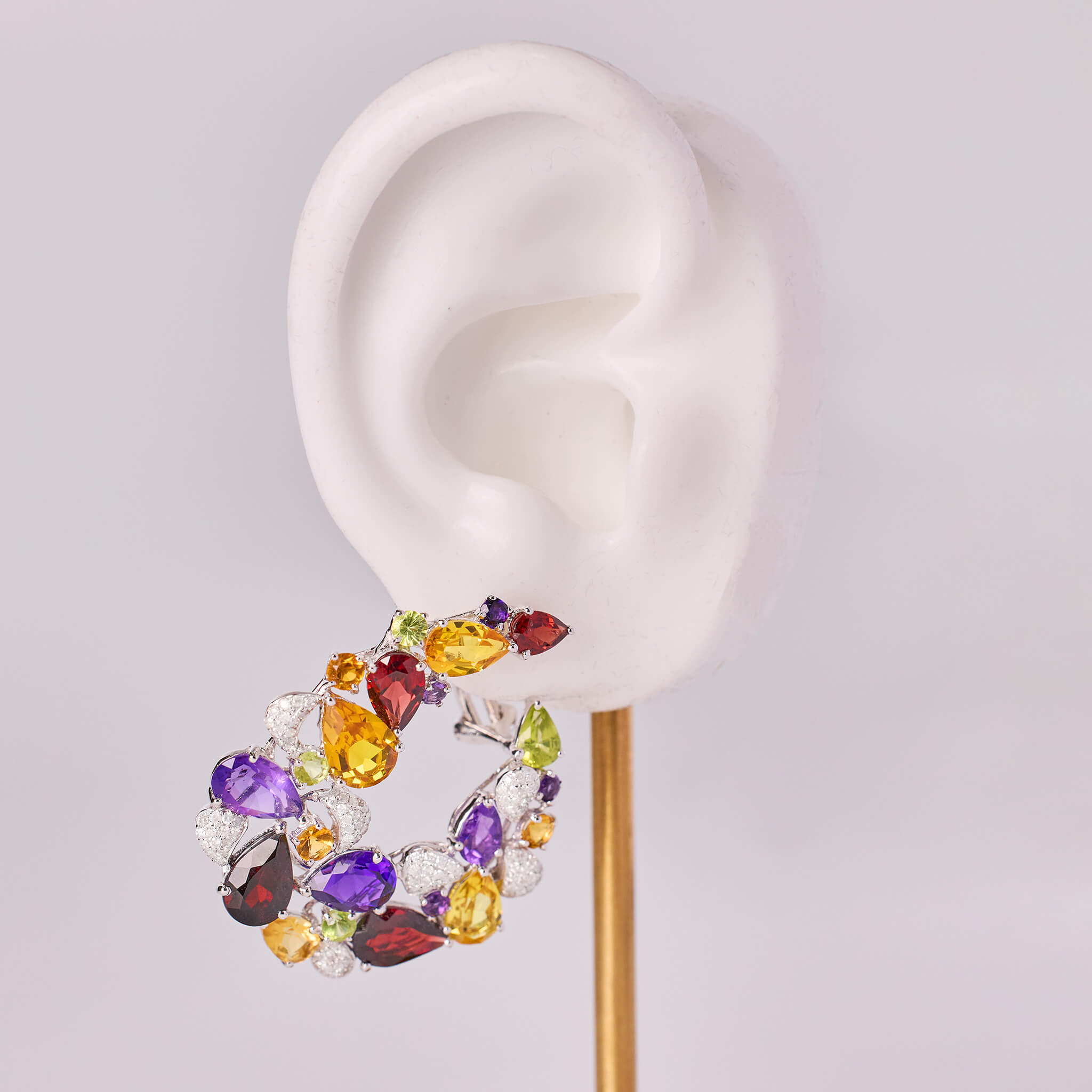 18K Gold Color Sapphire & Diamond Evening Party Earrings