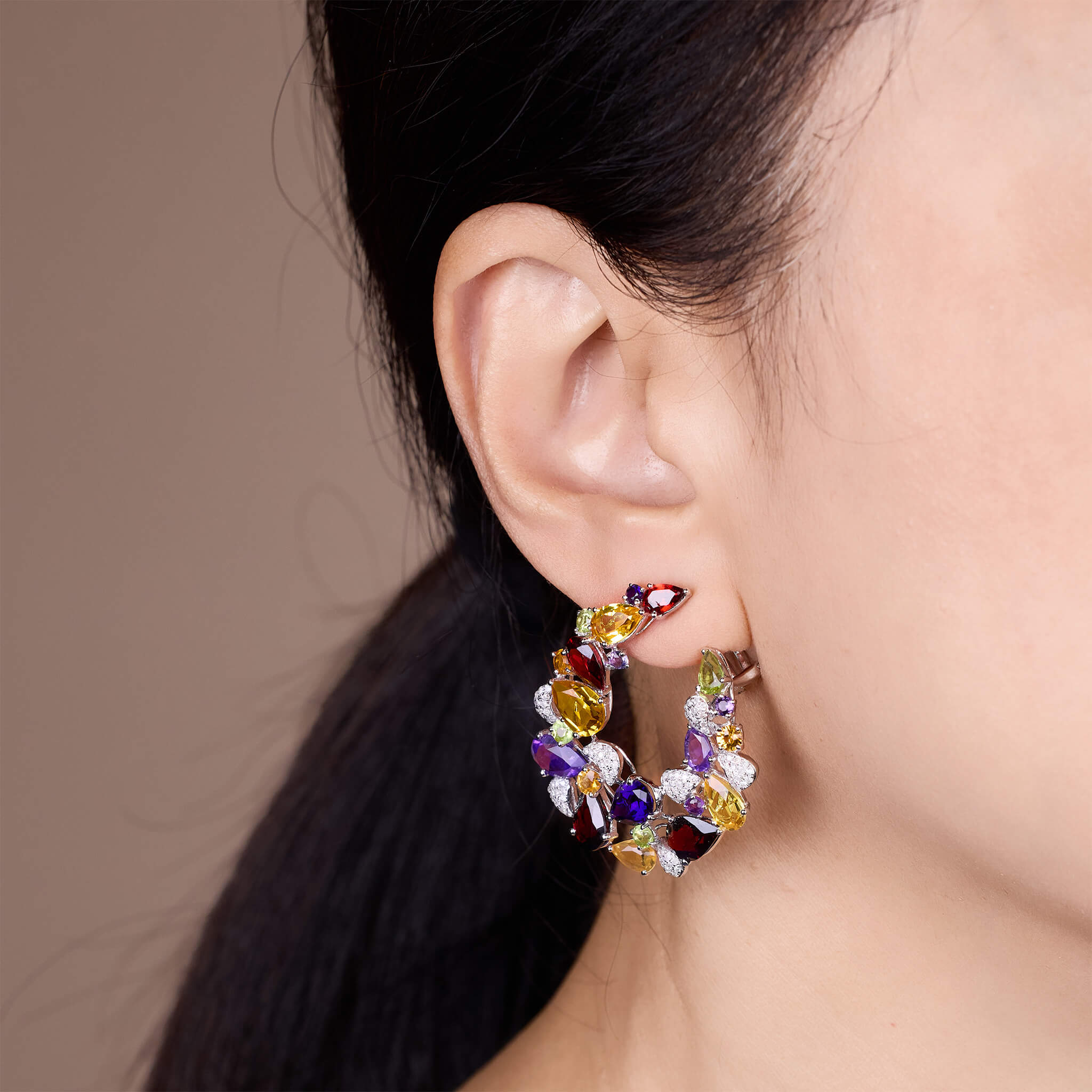 18K Gold Color Sapphire & Diamond Evening Party Earrings