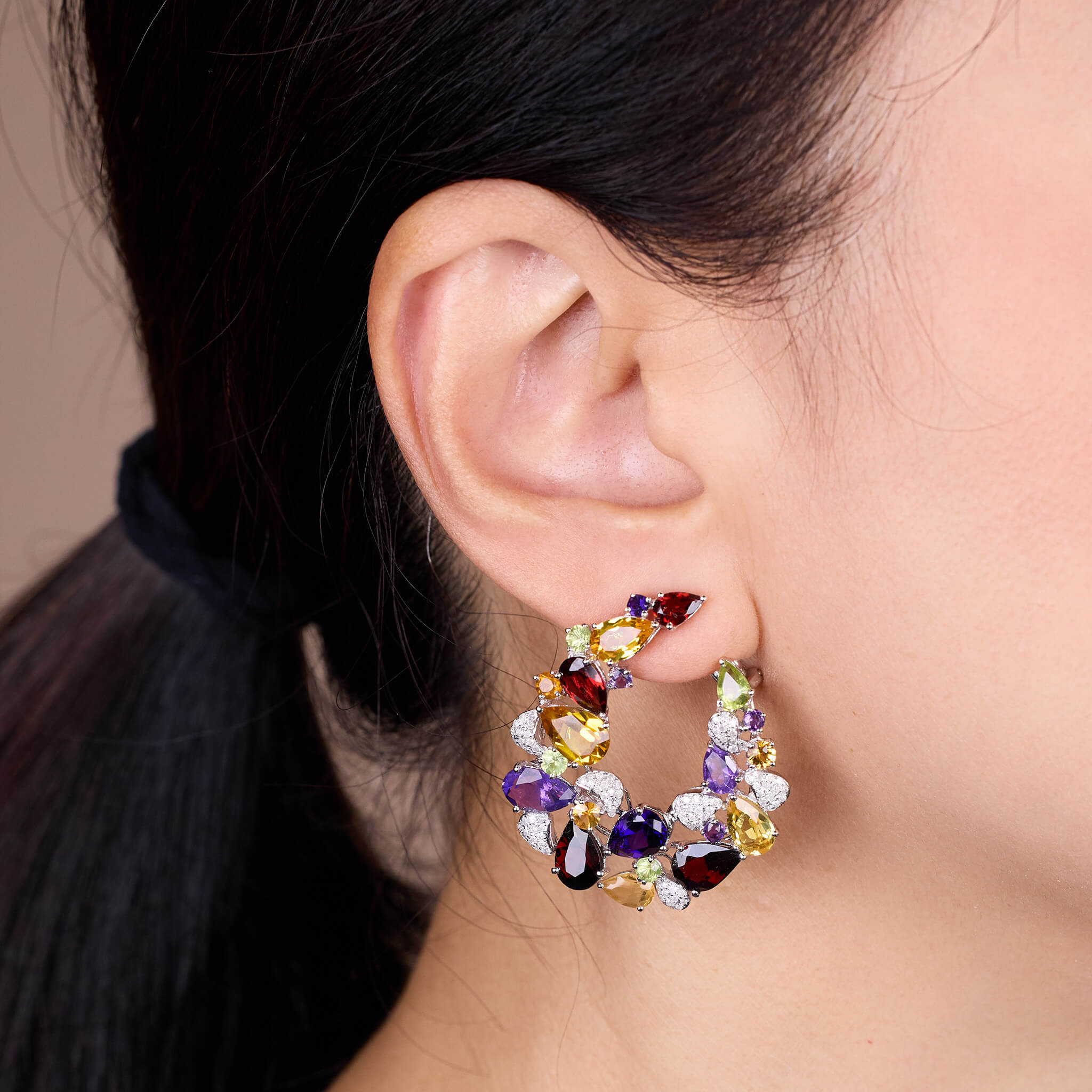 18K Gold Color Sapphire & Diamond Evening Party Earrings