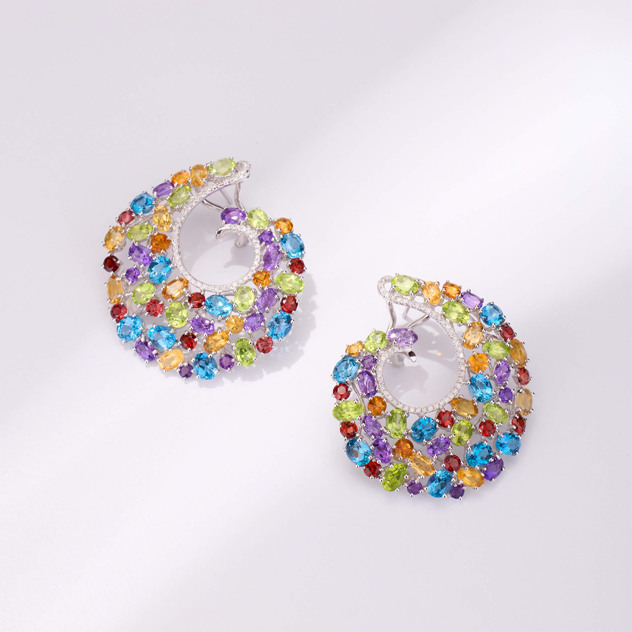 18K Gold Color Sapphire & Diamond Evening Party Earrings