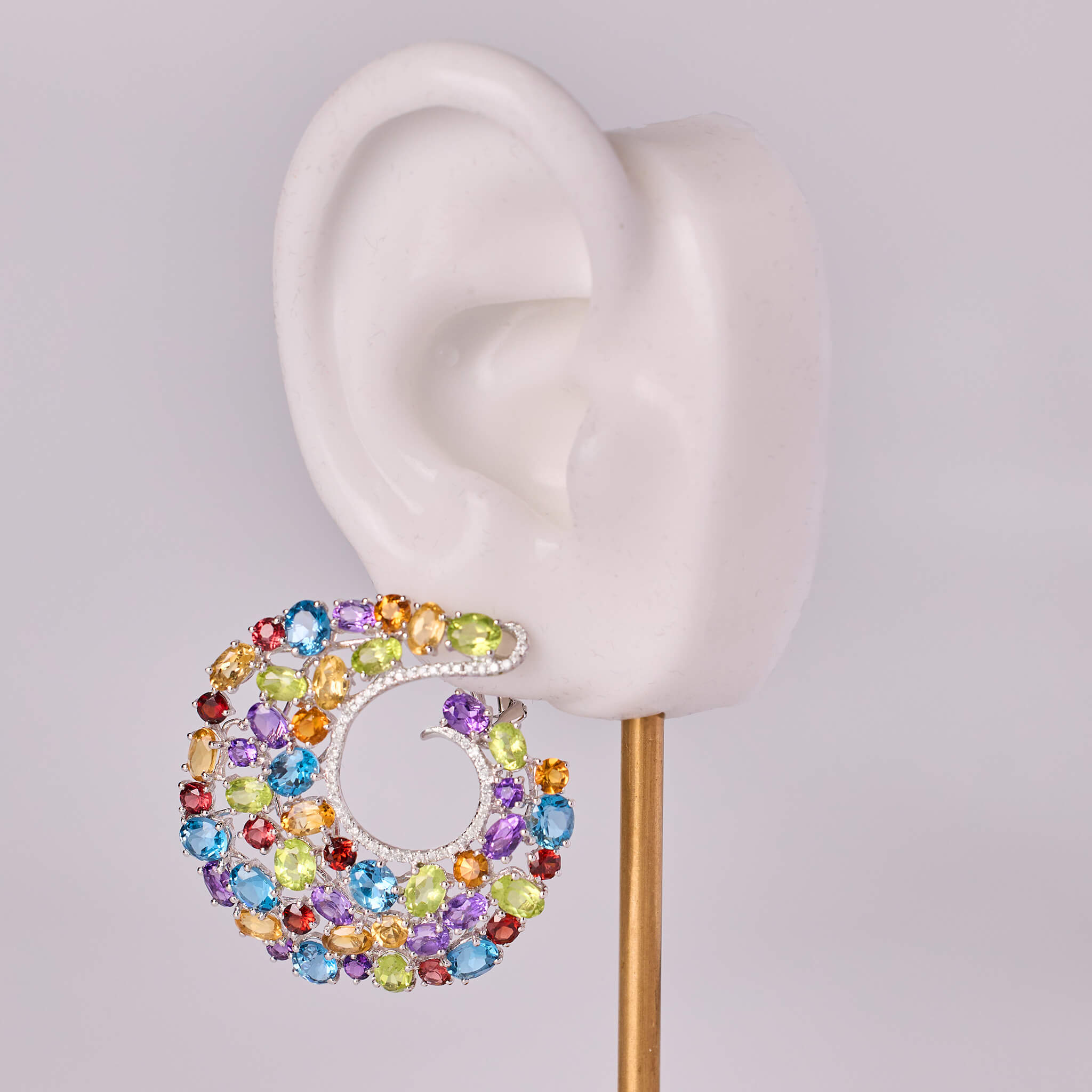 18K Gold Color Sapphire & Diamond Evening Party Earrings