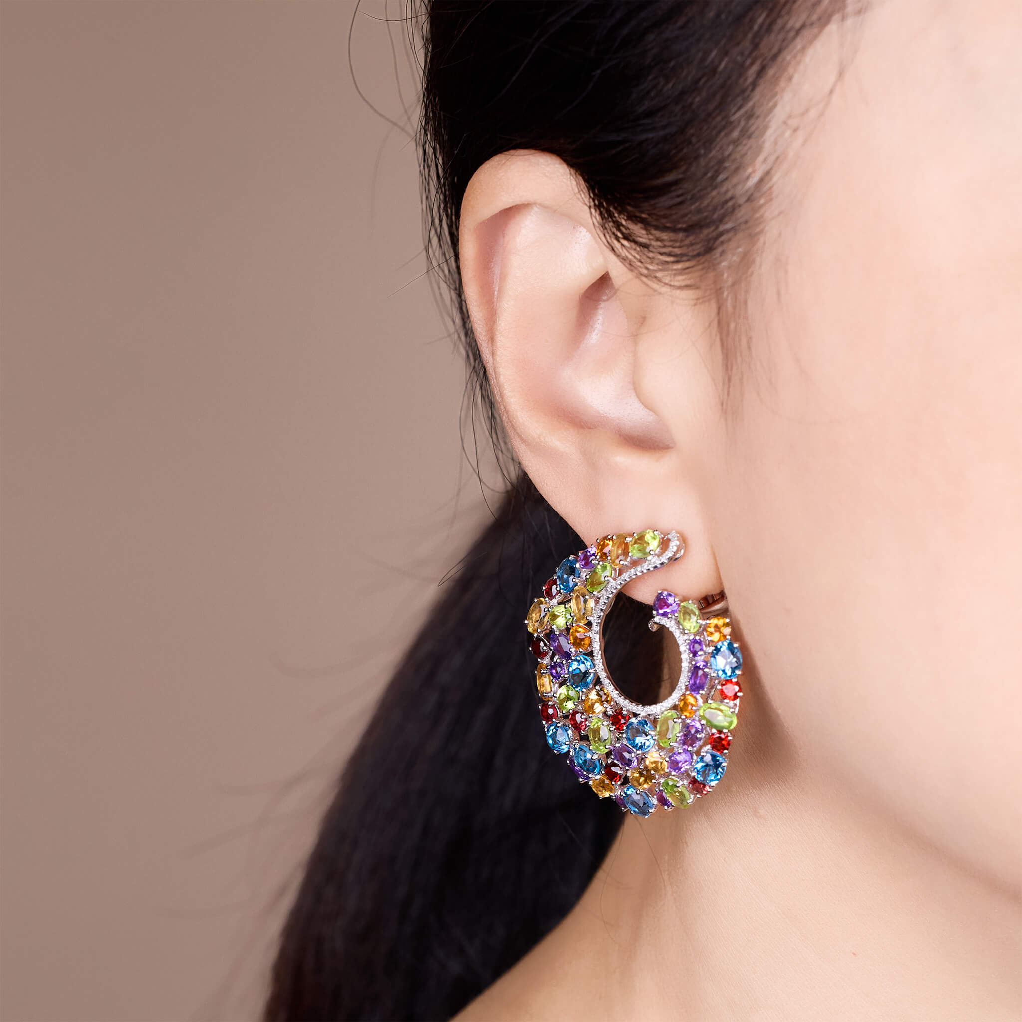 18K Gold Color Sapphire & Diamond Evening Party Earrings