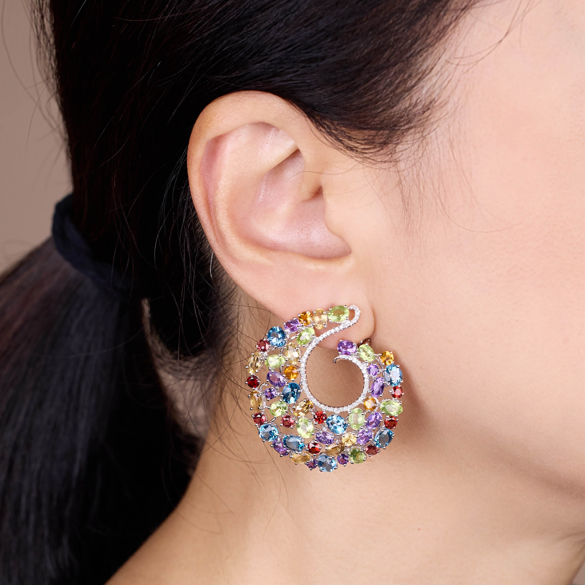 18K Gold Color Sapphire & Diamond Evening Party Earrings