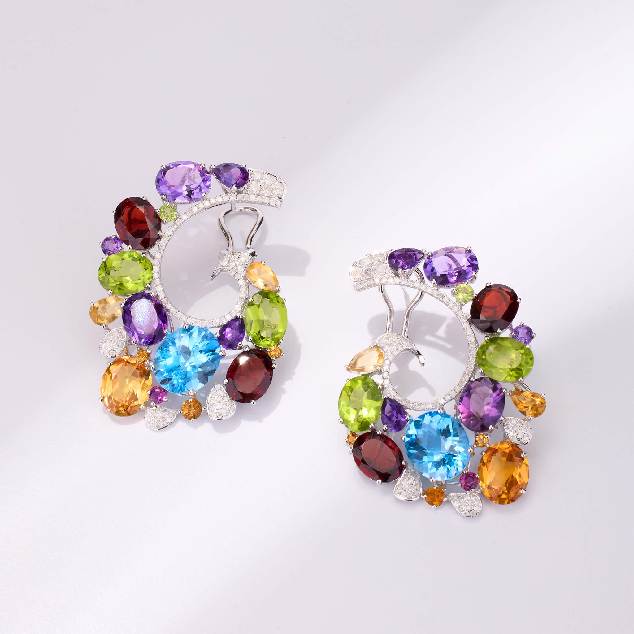 18K Gold Color Sapphire & Diamond Evening Party Earrings