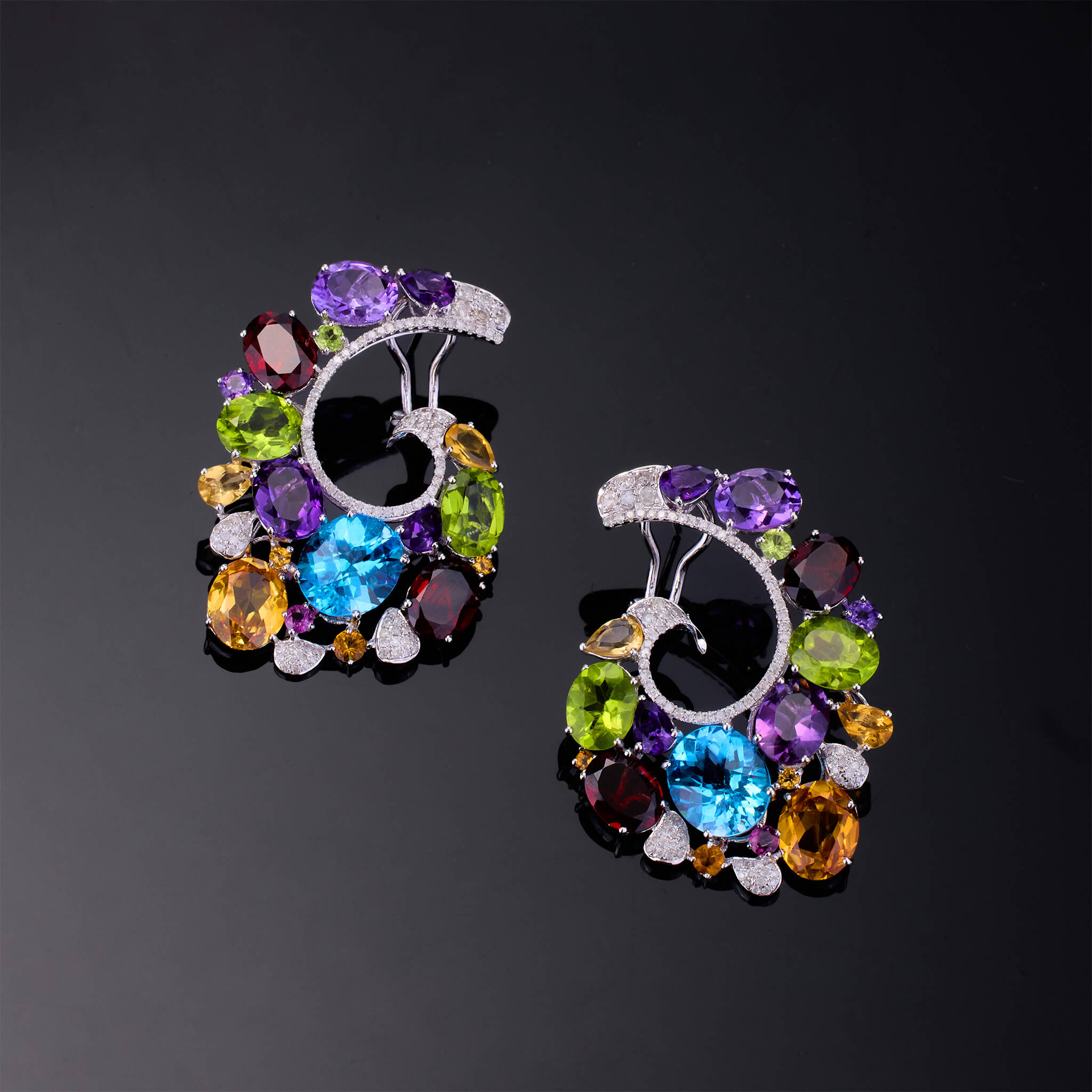 18K Gold Color Sapphire & Diamond Evening Party Earrings