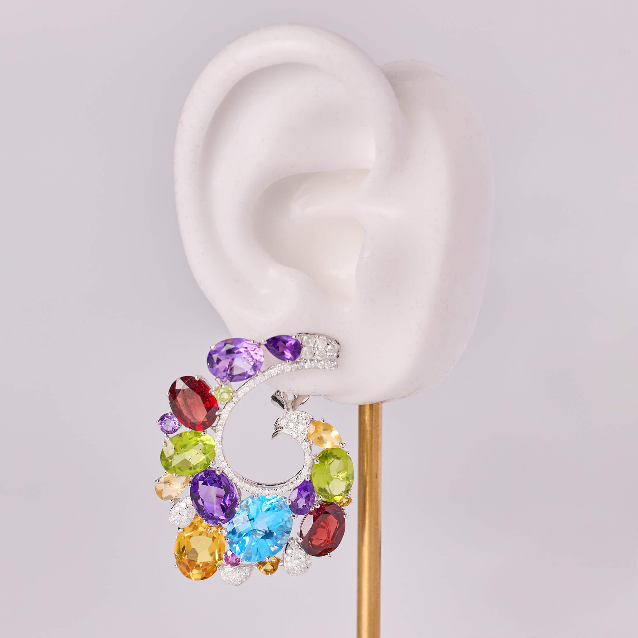 18K Gold Color Sapphire & Diamond Evening Party Earrings