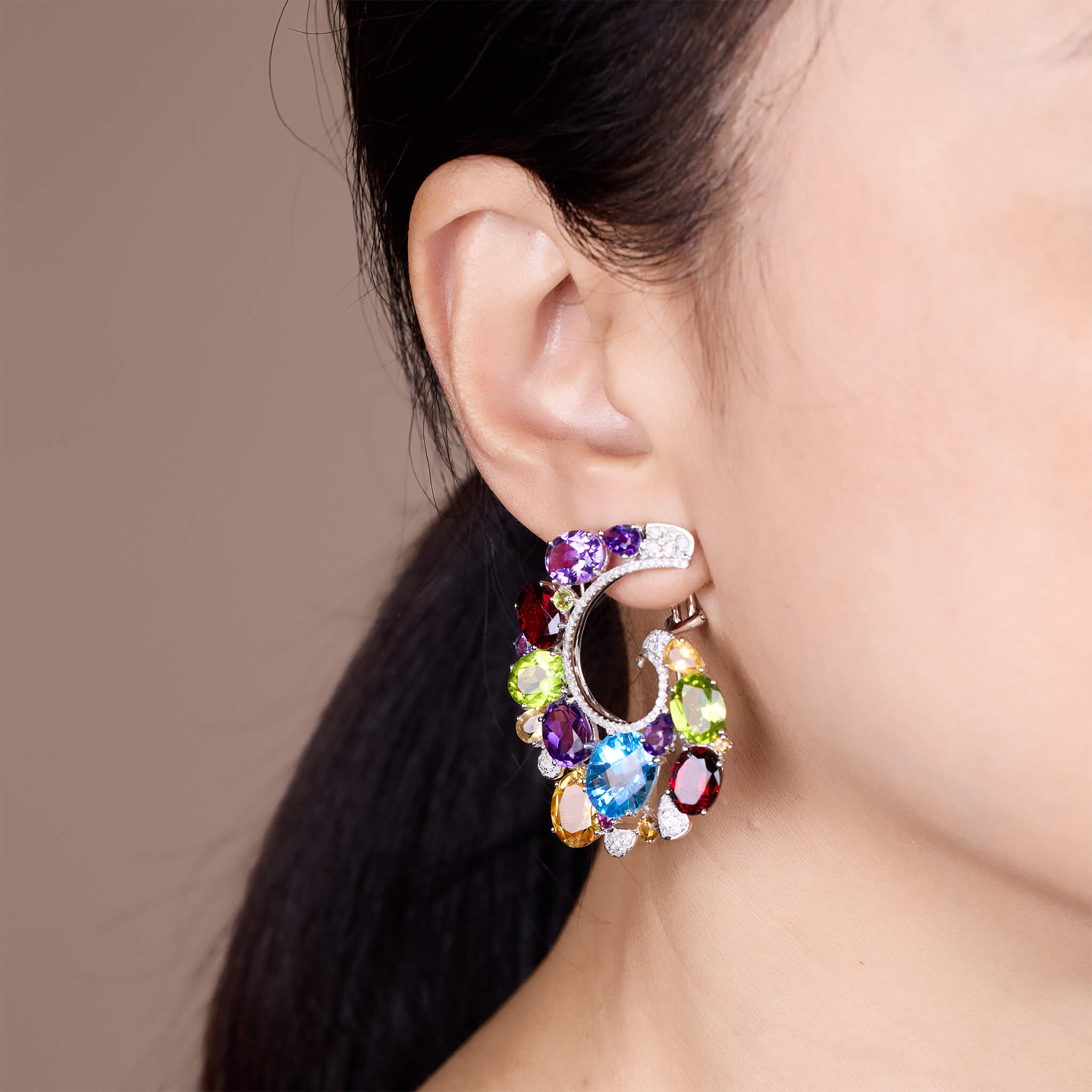 18K Gold Color Sapphire & Diamond Evening Party Earrings