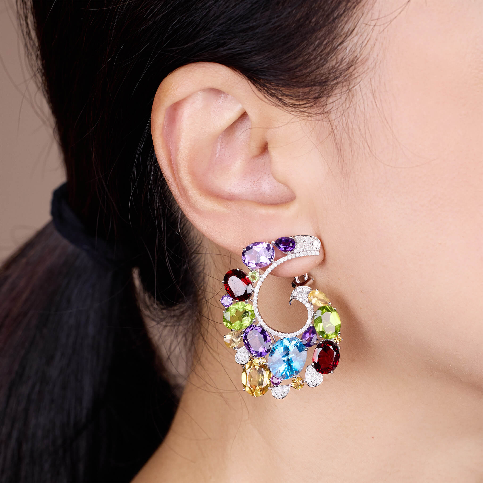 18K Gold Color Sapphire & Diamond Evening Party Earrings