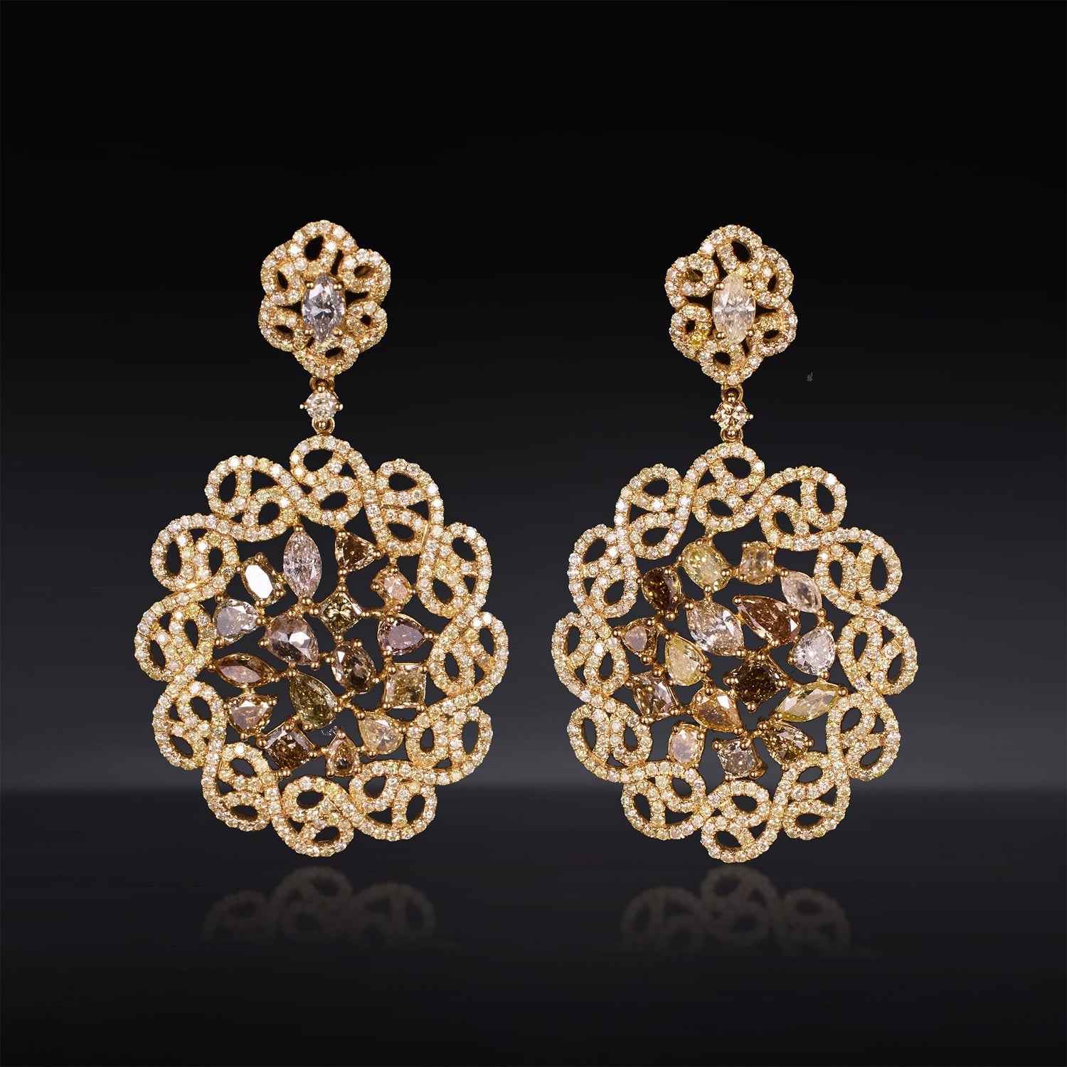 18K Yellow Gold Baroque Earrings with Natural Diamonds - Jewelry And Store