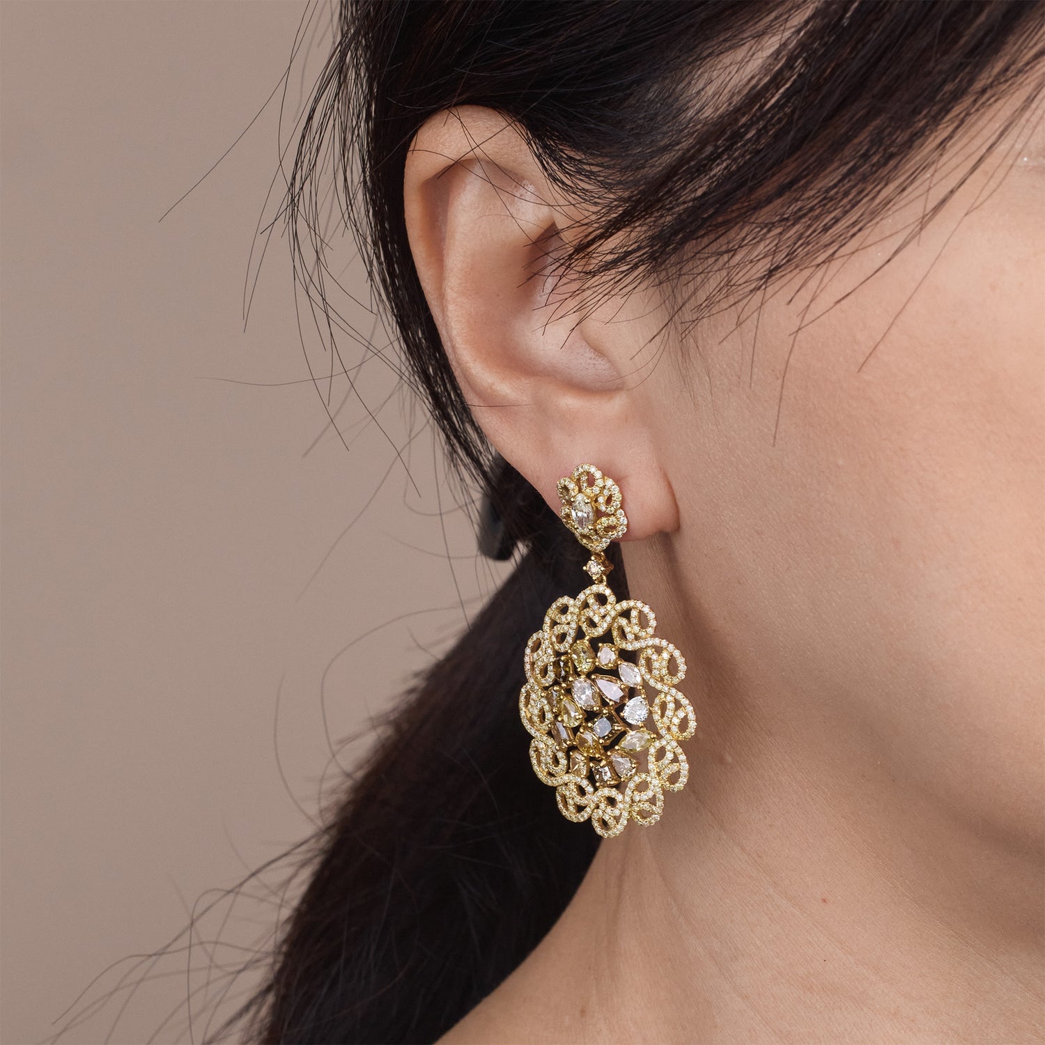 18K Yellow Gold Baroque Earrings with Natural Diamonds - Jewelry And Store