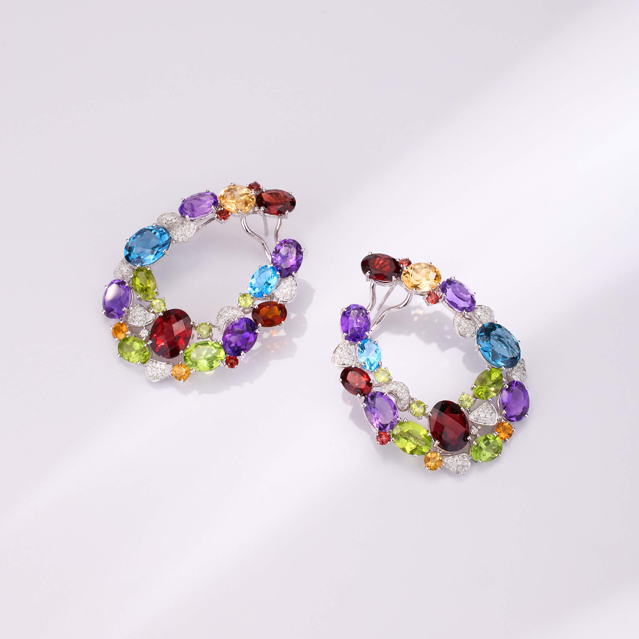 18K Gold Color Sapphire & Diamond Evening Party Earrings