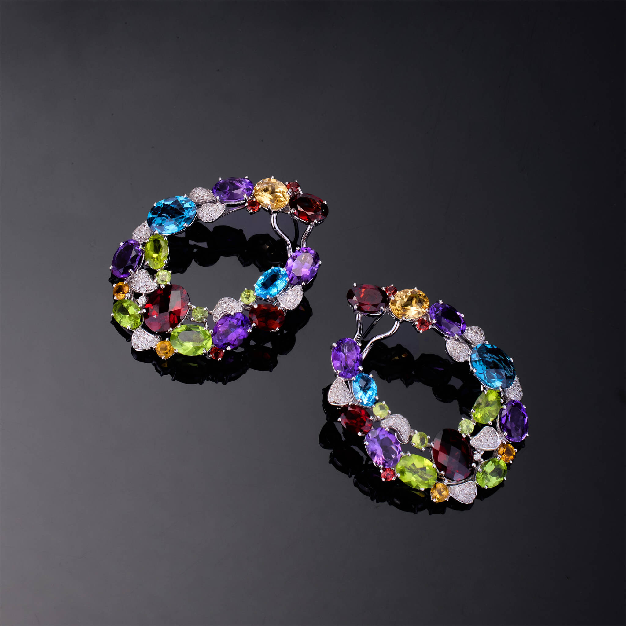 18K Gold Color Sapphire & Diamond Evening Party Earrings