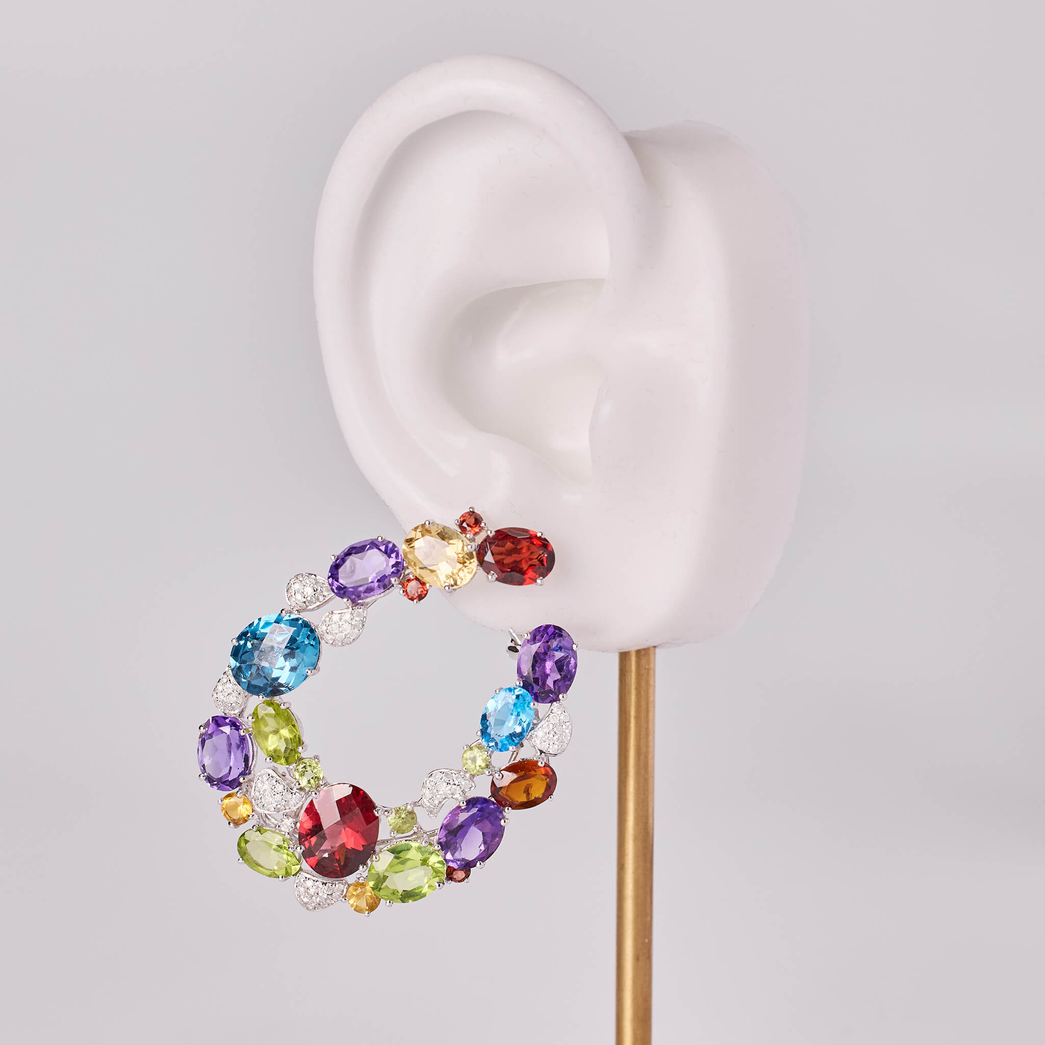18K Gold Color Sapphire & Diamond Evening Party Earrings