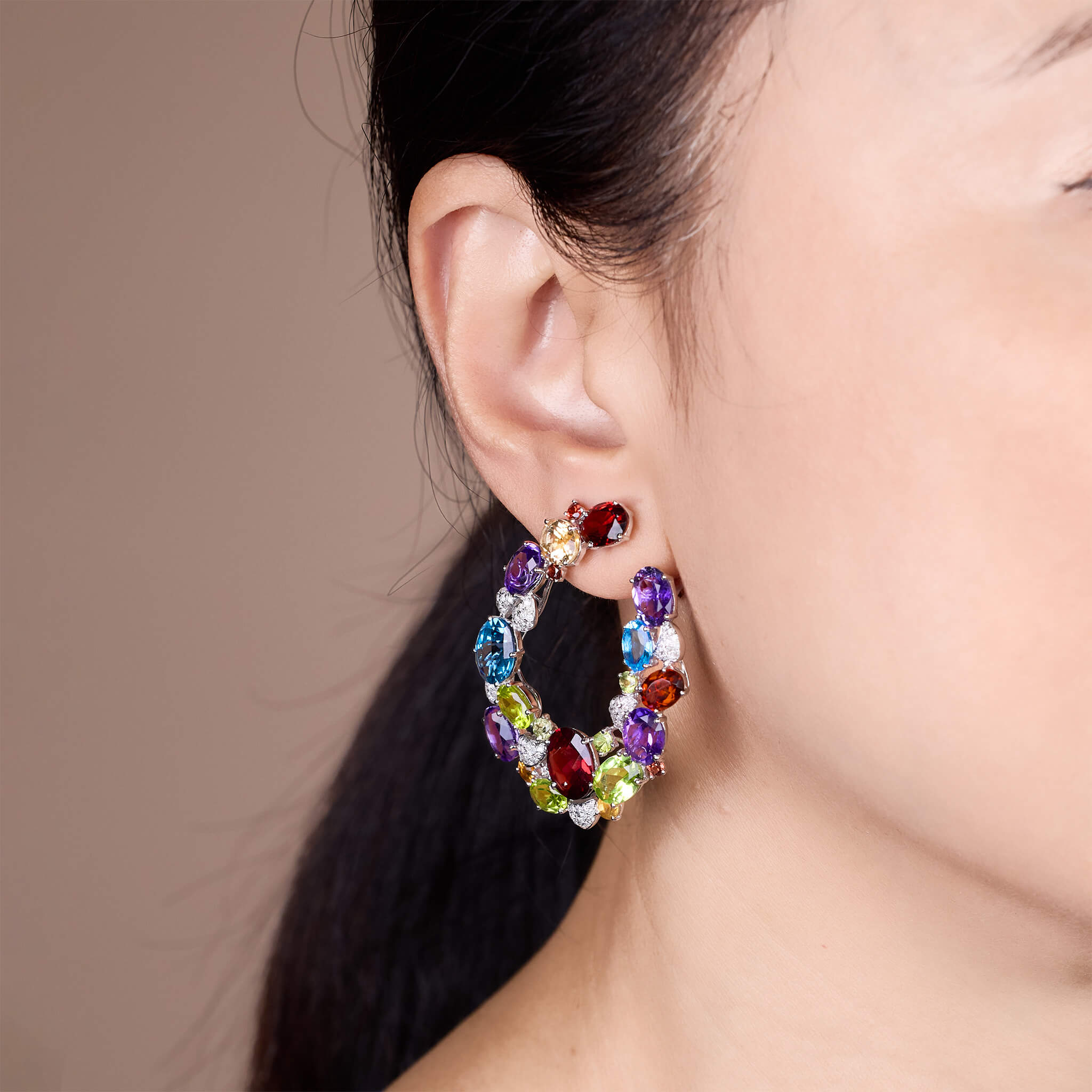 18K Gold Color Sapphire & Diamond Evening Party Earrings